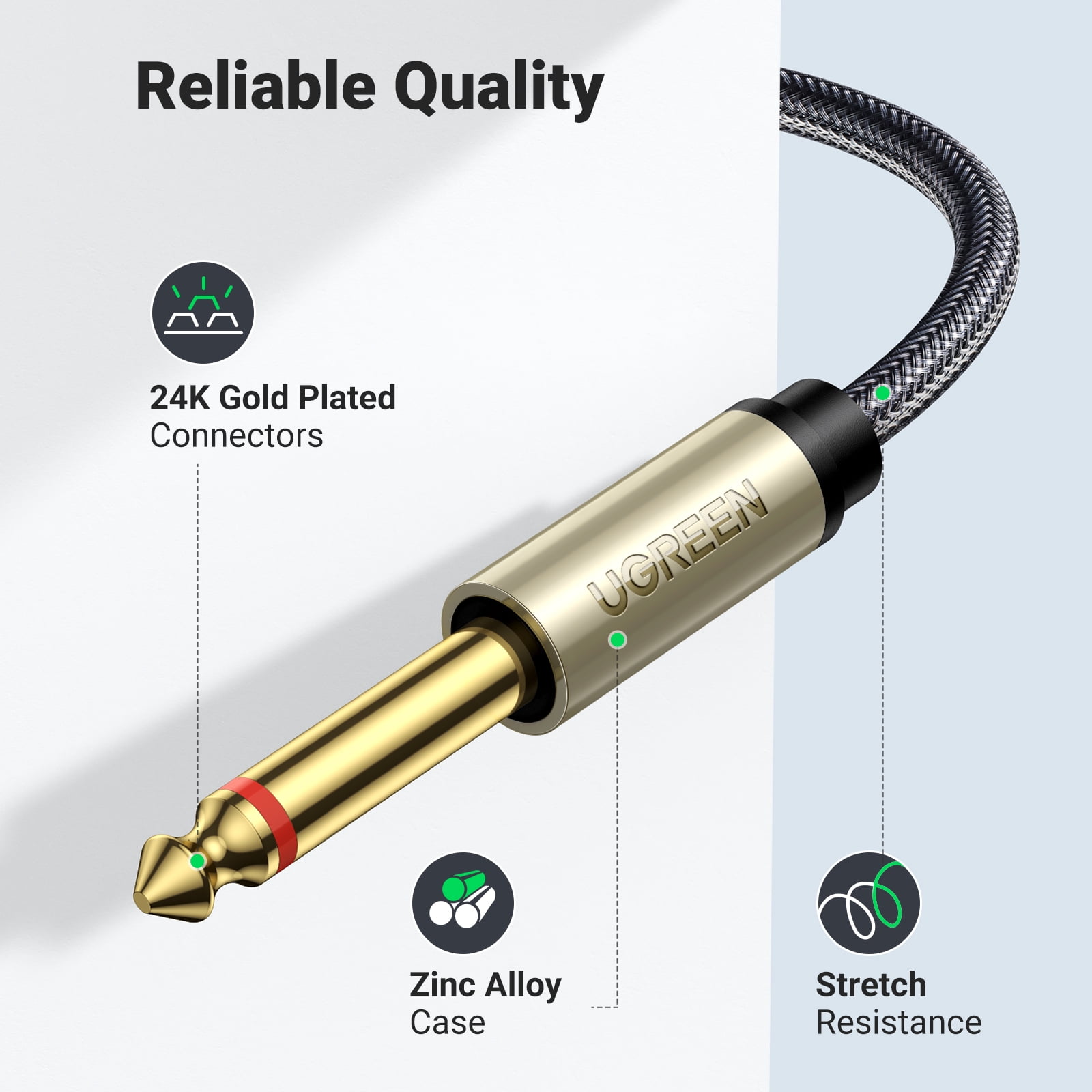 UGREEN 3.5mm to Dual 1/4 inch TS Audio Y Splitter Cable (Black, 10 ft) 0qh04