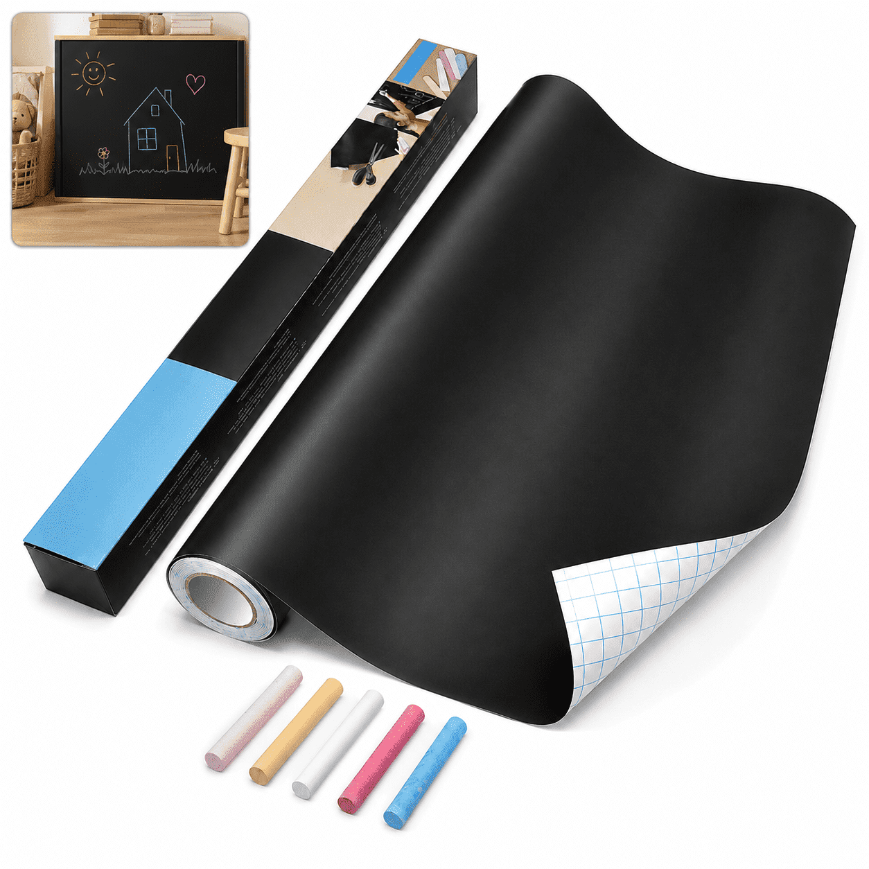 XRSIUX Chalkboard Wall Sticker Roll, Peel and Stick Blackboard Contact Paper for DIY Projects (Black, 18 in x 79 in) ezj2x