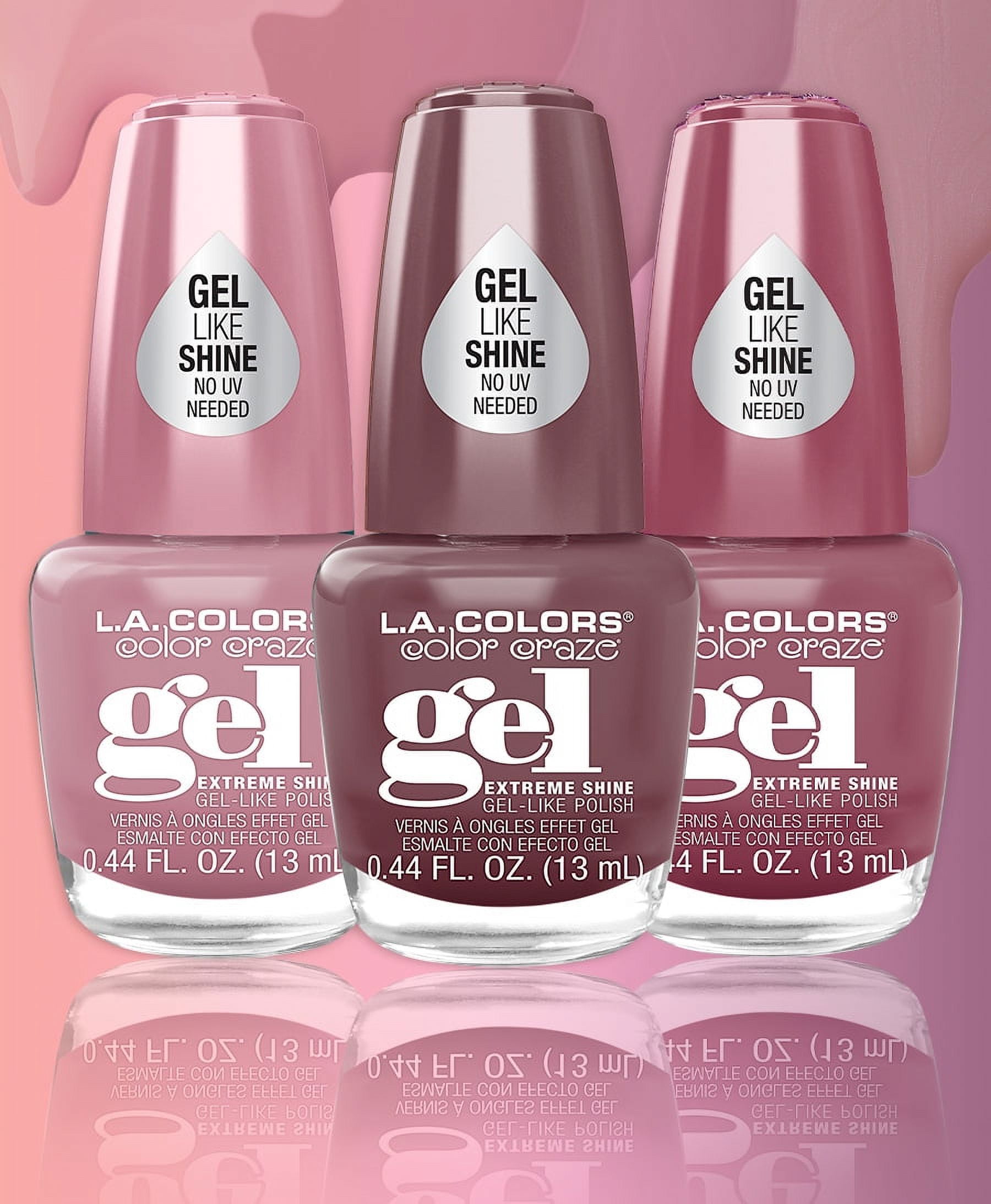 L.A. COLORS Gel-like Nail Polish, High-Shine Long-Lasting Formula (Flashy Pink, 0.44 fl oz) gdvnl
