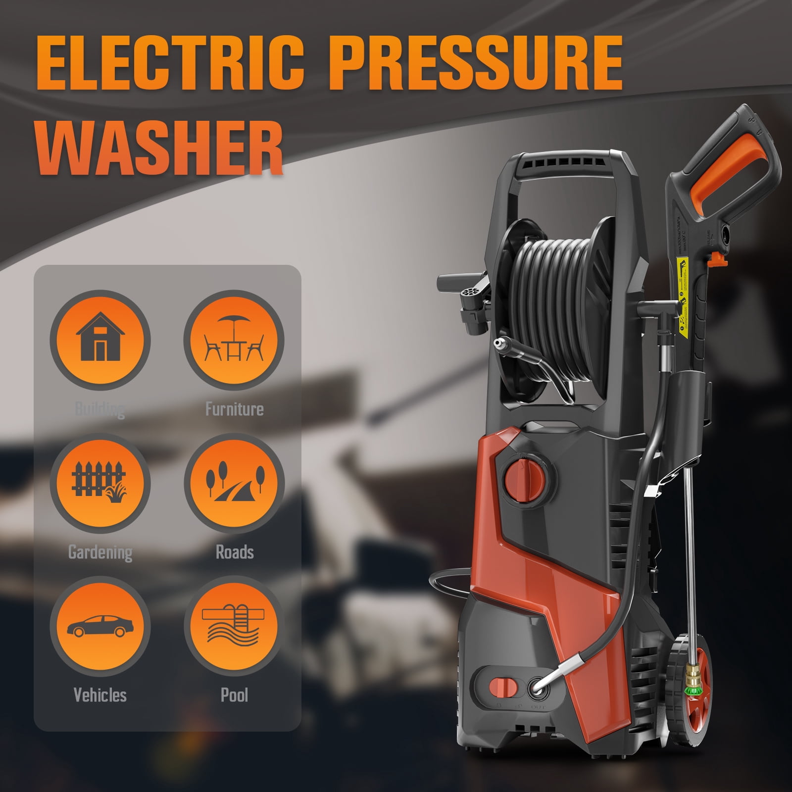 HONGDONG Electric Pressure Washer 4200 PSI 2.5 GPM Power Jet Cleaner with Foam Cannon and 25 ft Hose (4200 PSI, 25 ft) 1htqg