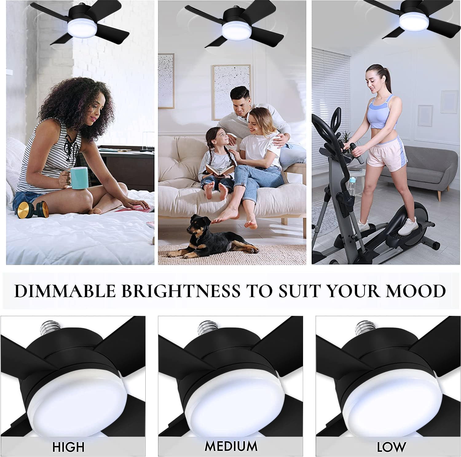 Bell + Howell Socket Breeze Ceiling Fan with LED Light and Remote (White, 15.4 in) ntcs1