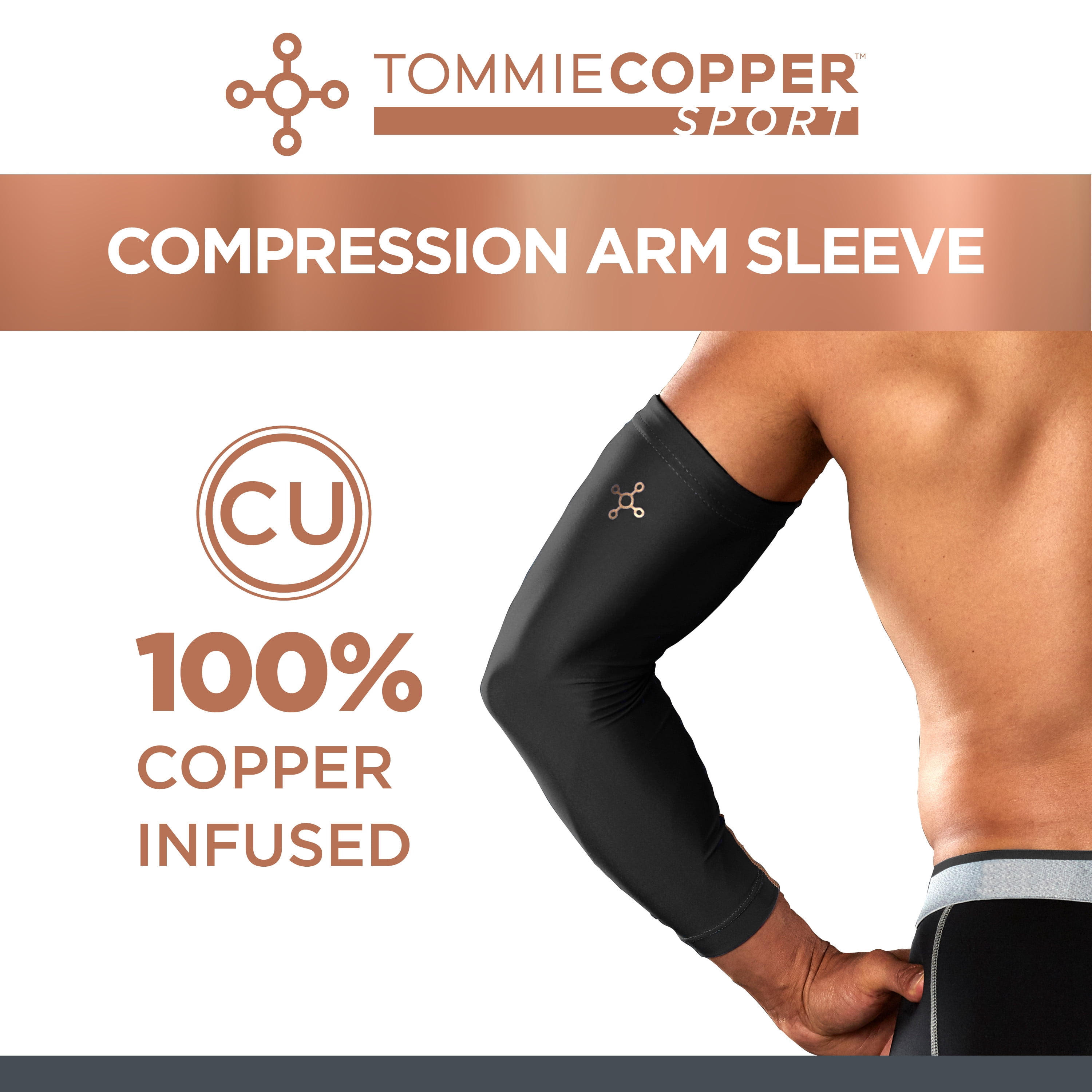 Tommie Copper Sport Compression Arm Sleeve, Copper Infused Support for Muscle Recovery (Black, Large/Extra-Large) rsyht