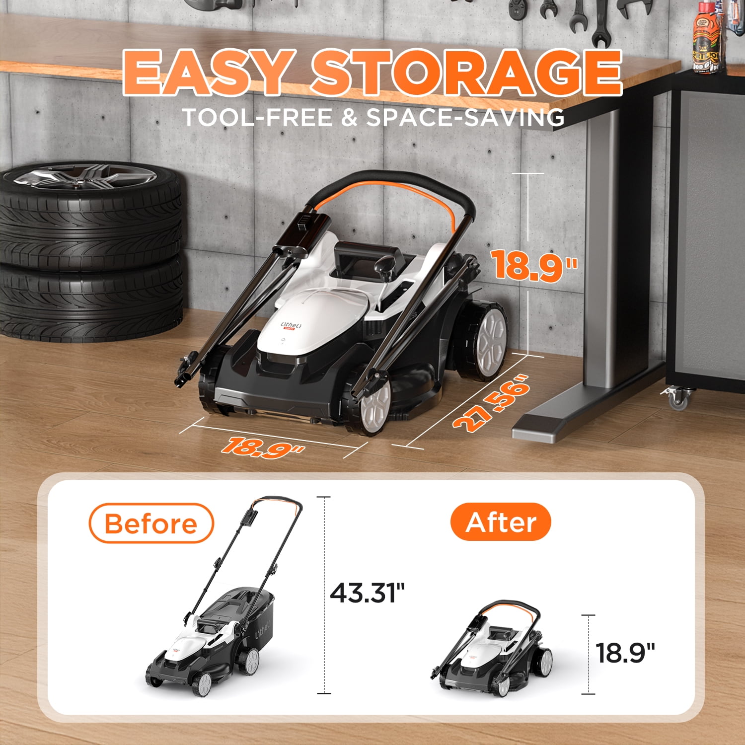 Litheli Cordless Electric Lawn Mower, Brushless Motor with 6-Position Height Adjustment (16 in, 2 x 20V 4.0Ah Batteries) 4j00b