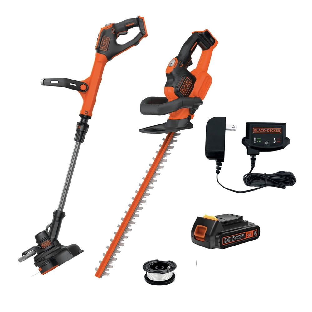 BLACK+DECKER 20V MAX Cordless Hedge Trimmer and String Trimmer Edger Combo Kit (22 in. Hedge Trimmer, 12 in. String Trimmer, 3 Batteries) kaefw