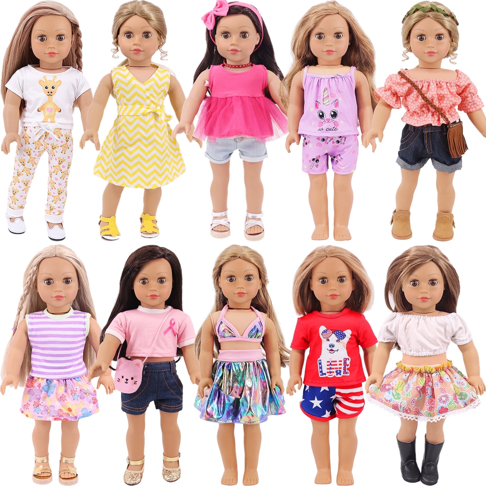 K.T. Fancy 18 Inch Doll Clothes and Accessories Set, Variety Outfits for 18-inch Dolls (10 Sets) 3jutr