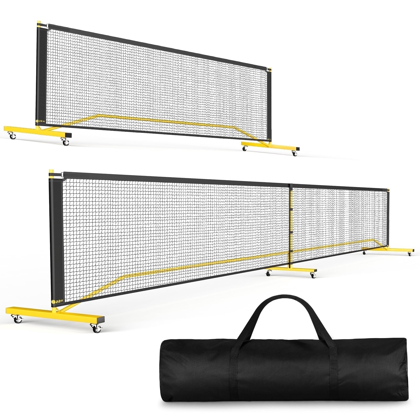 GIKPAL Portable Pickleball Net System with Wheels, Adjustable 22 ft and 11 ft Width (Yellow, 22 ft) 0638z
