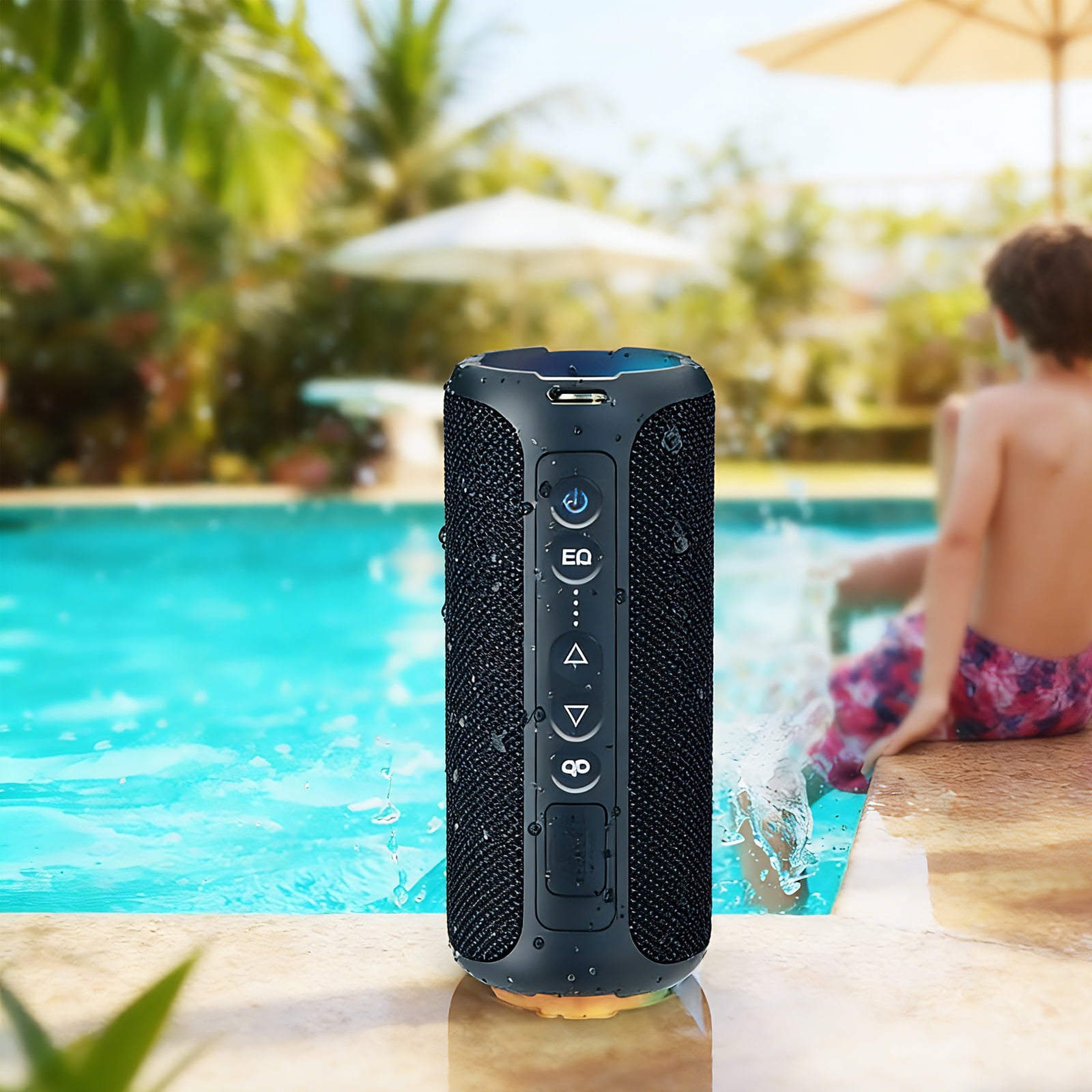 Ortizan Portable Bluetooth Speaker, IPX7 Waterproof Wireless Speaker with Dynamic Light Show and Deep Bass (Blue) whgi2