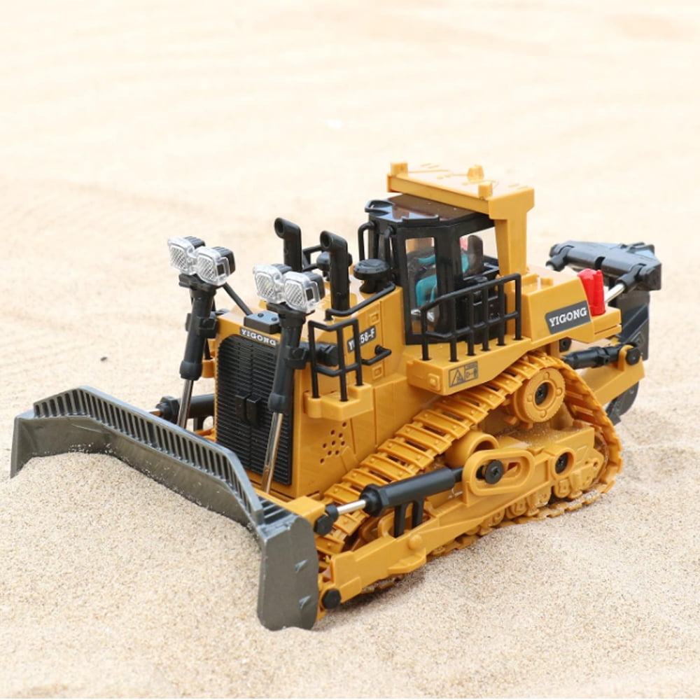 TZDZRC 9-Channel Metal RC Bulldozer Construction Tractor Toy with Lights and Sound (Yellow, 9.8 x 5.31 x 4.52 in) 8f81c
