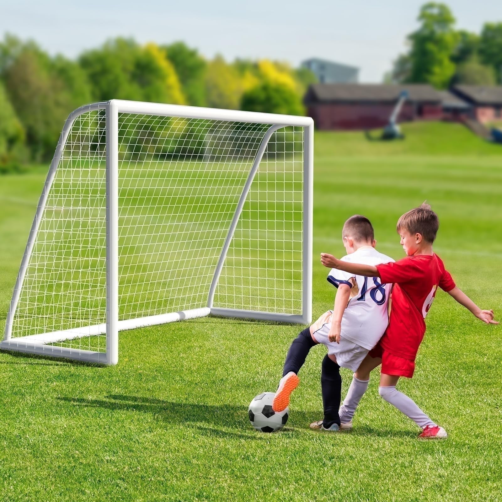 TLGREEN Portable Soccer Goal Net, Weatherproof UPVC Frame for Backyard Training (White, 10 ft x 6.5 ft) 2a3i0