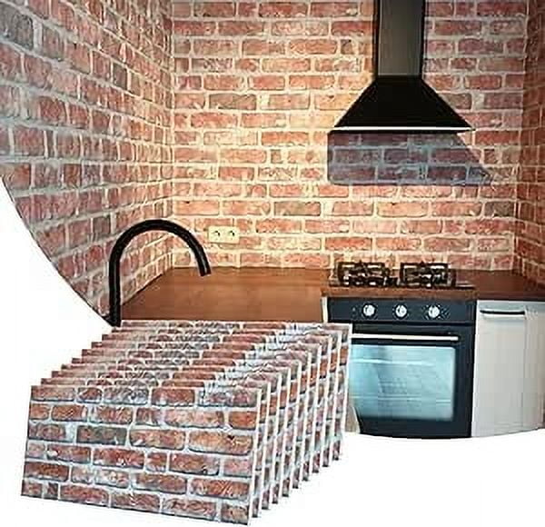 Dundee Deco 3D Wall Panels Brick Effect (Red, 10 Pack, 53 sq ft) c9rle