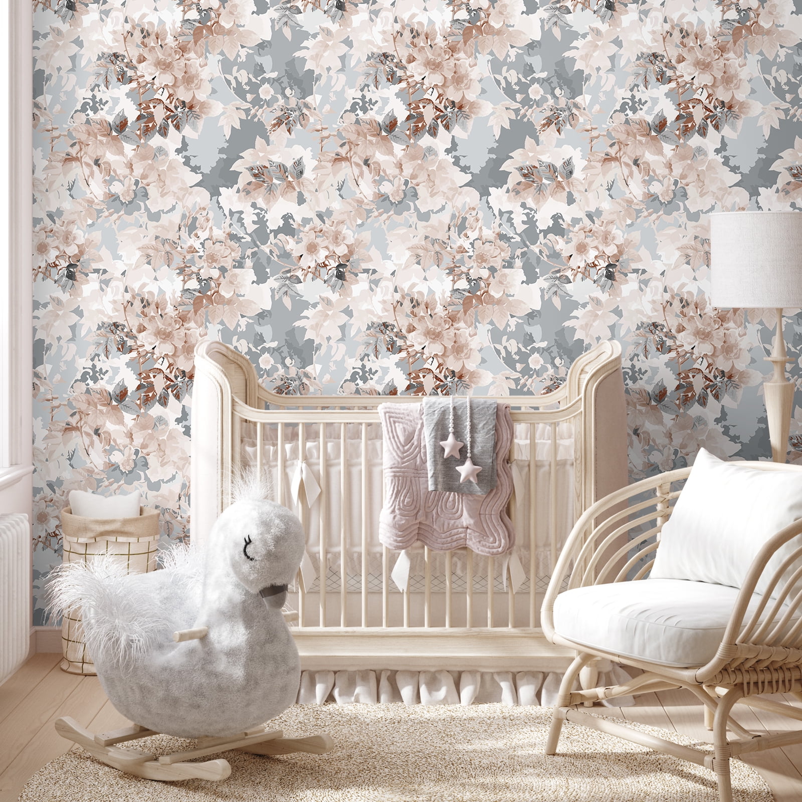 VEELIKE Floral Peel and Stick Wallpaper Watercolor Flower Contact Paper for Bedroom and Nursery (Grey Pink, 17.7 in x 118 in) znykk