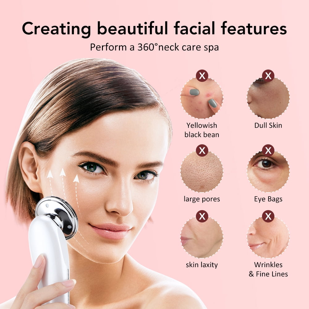 Mofajang 7-in-1 Facial Massager Device, LED Light Therapy Skin Tightening Tool, Electric Face Lifting & Rejuvenation (White, 1 Count) m6ddm