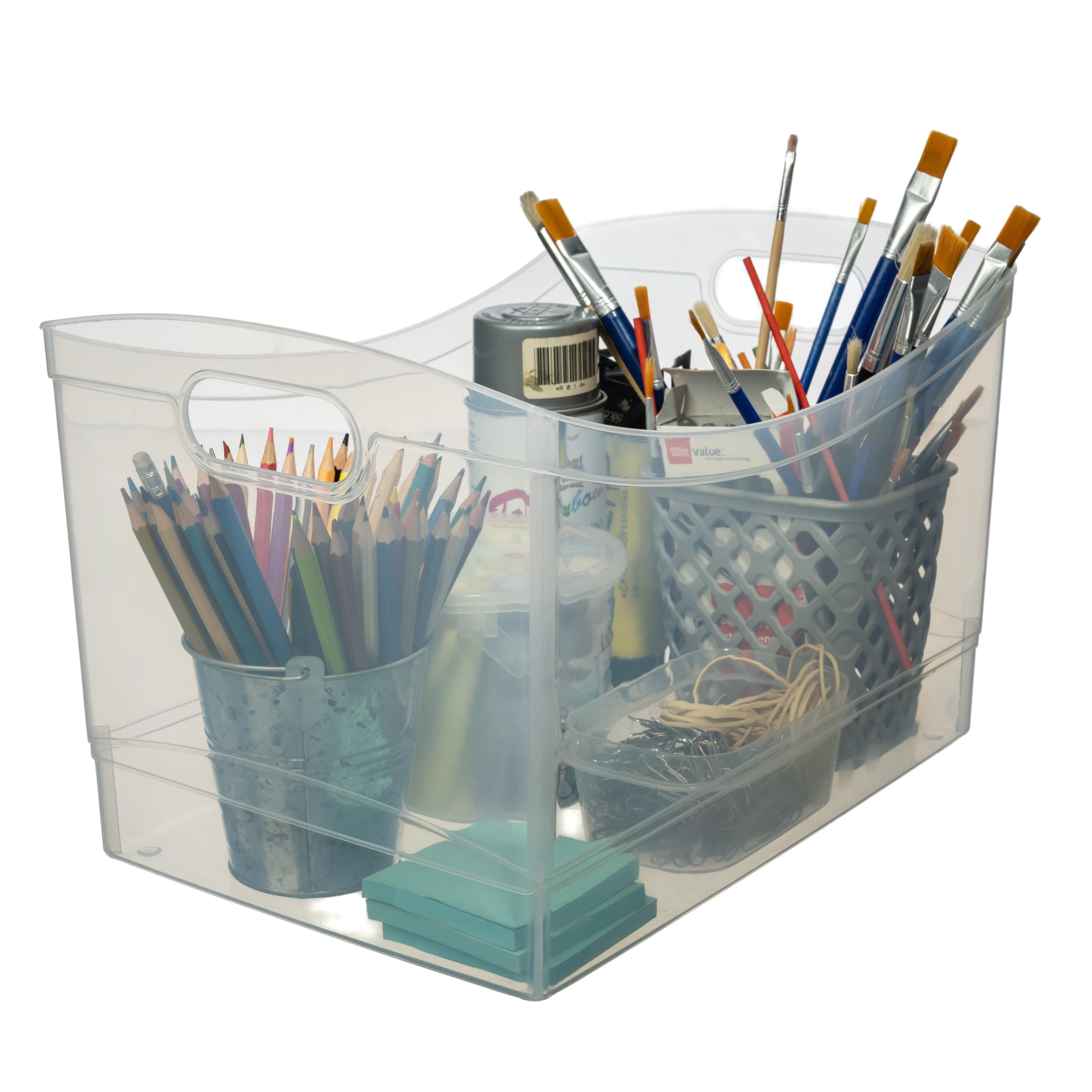 Mainstays Clear Plastic Utility Storage Bin with Built-In Handles (Clear, 15.3 in x 10.4 in x 9.8 in) 9zce6