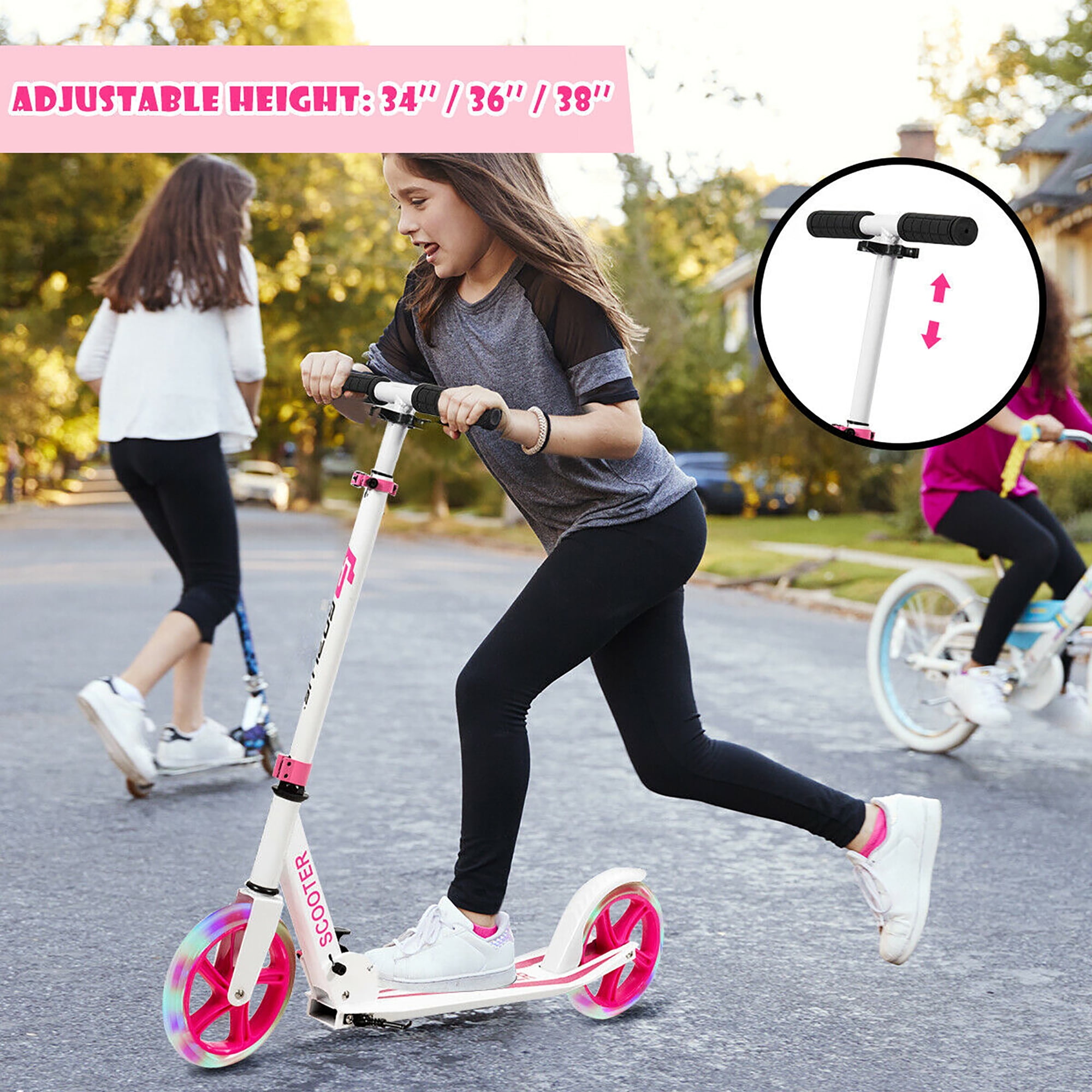 Costway Folding Kick Scooter with LED Light-Up Wheels (Pink, 8.5 lb) ayp7d