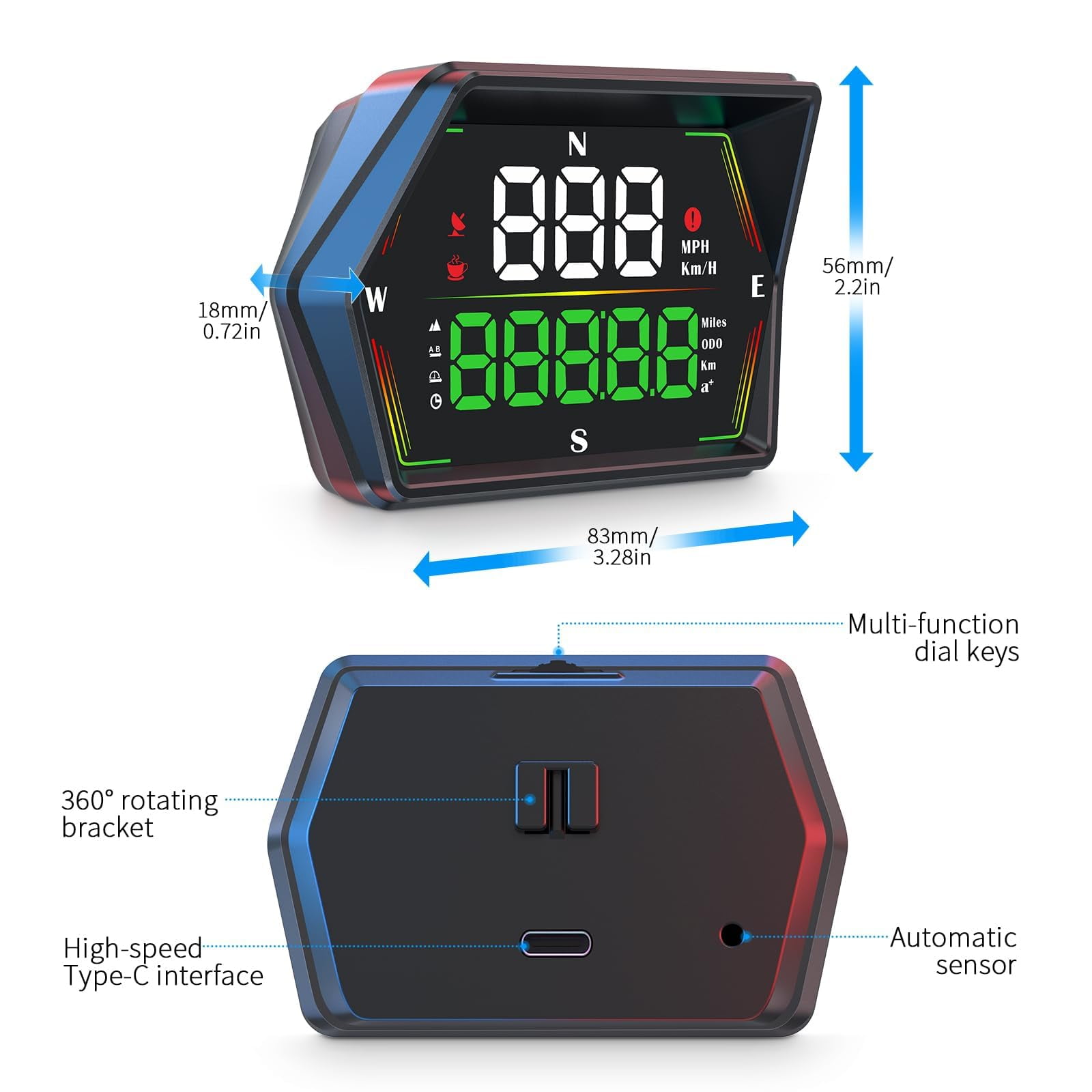 LC-dolida GPS Speedometer Heads Up Display for Cars with Overspeed Alarm and Fatigue Driving Reminder (Black) 6ngo5