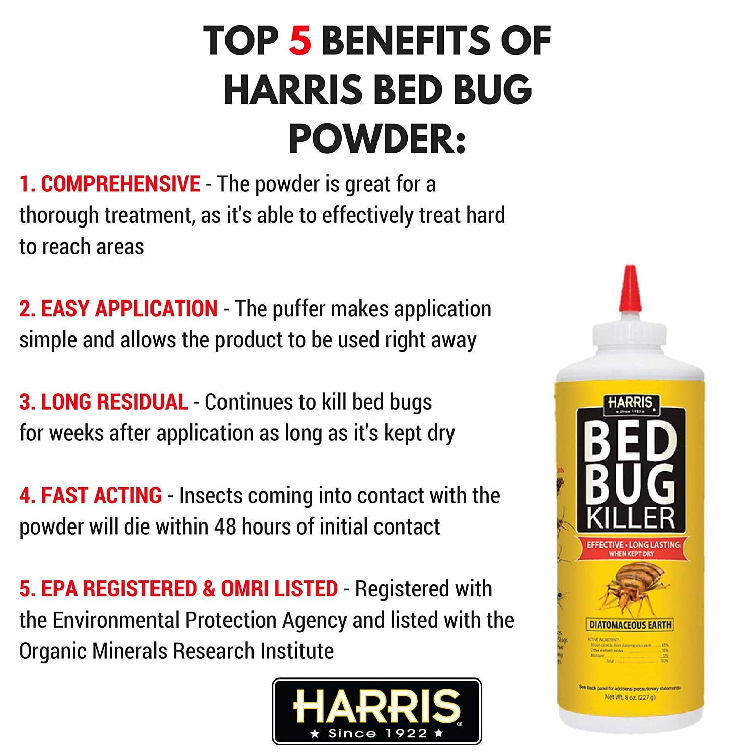 Harris Bed Bug Killer Diatomaceous Earth Powder (White, 8 oz) e4oqs