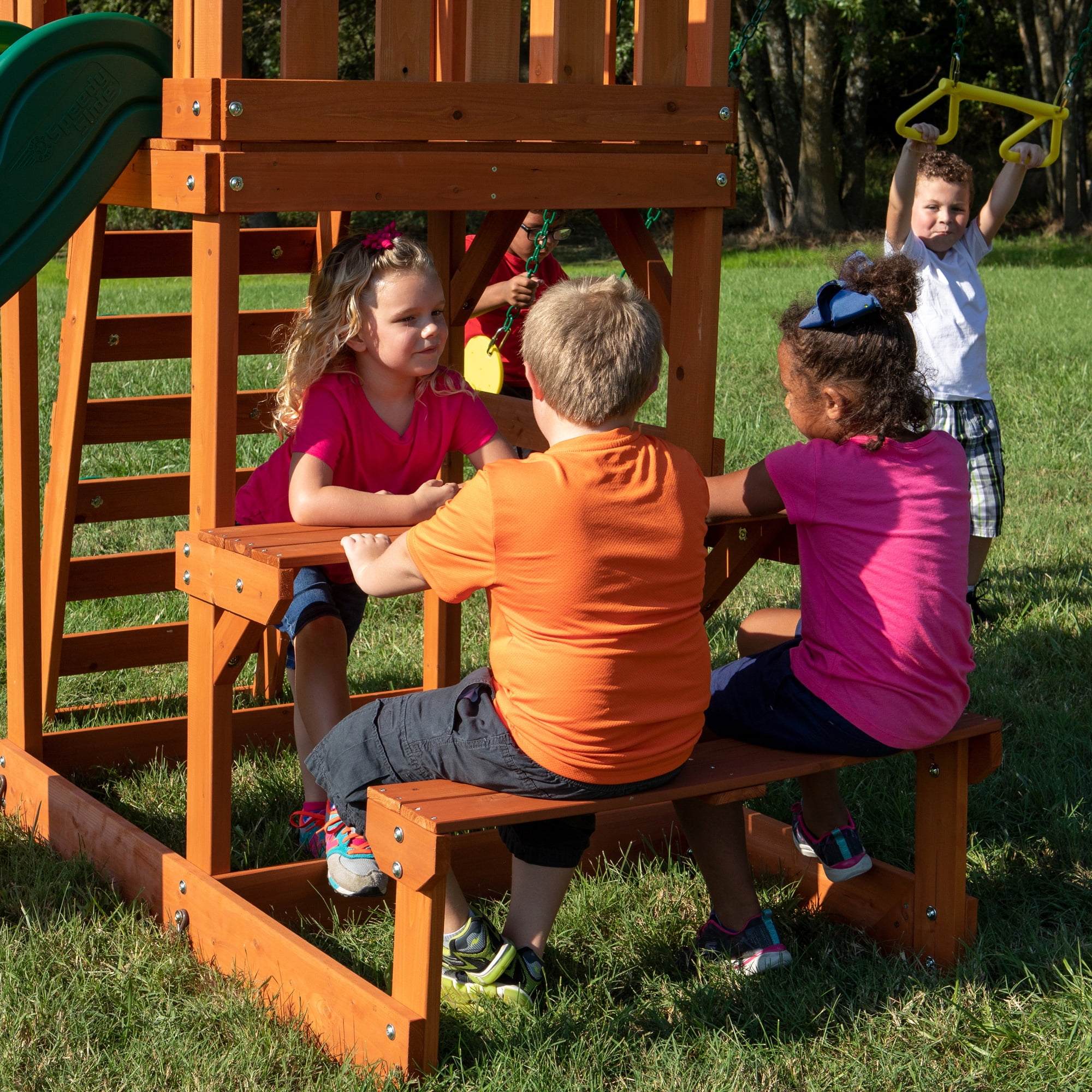 Backyard Discovery Tucson Cedar Wooden Swing Set with Slide and Rock Wall (Brown, 15 ft x 11 ft) 9we6w