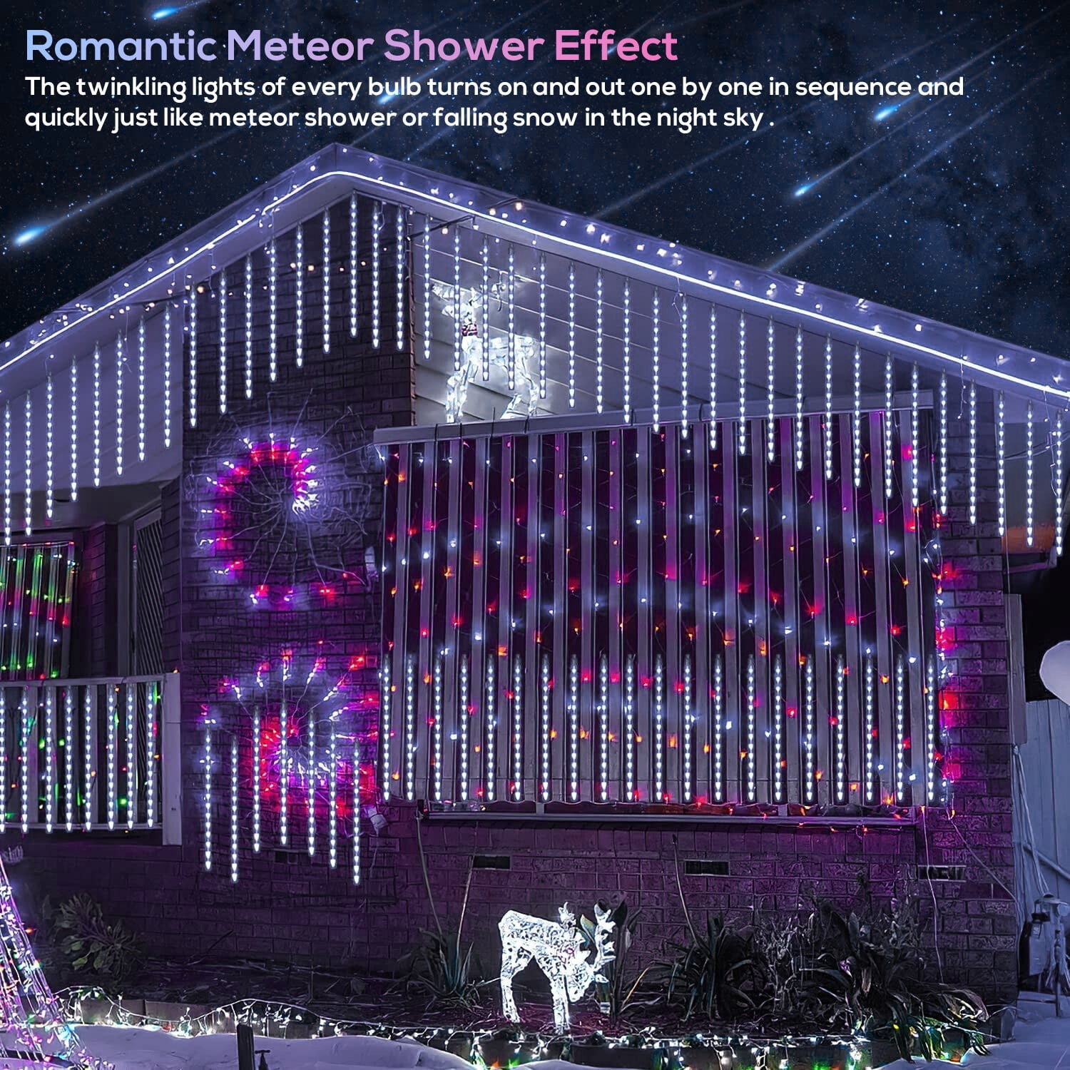 Elegant Choise Solar Meteor Rain LED String Lights Waterproof Outdoor Holiday Decor (White, 118 in) r96b7