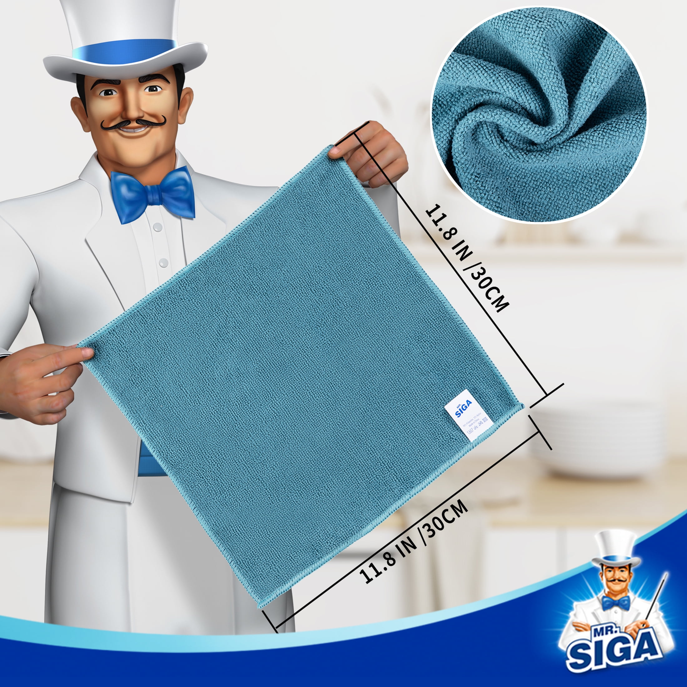 MR.SIGA Microfiber Cleaning Cloths, All-Purpose Streak-Free Towels for Kitchen and Home (Navy and Gray, 12 Pack, 11.8 x 11.8 in) uunvl