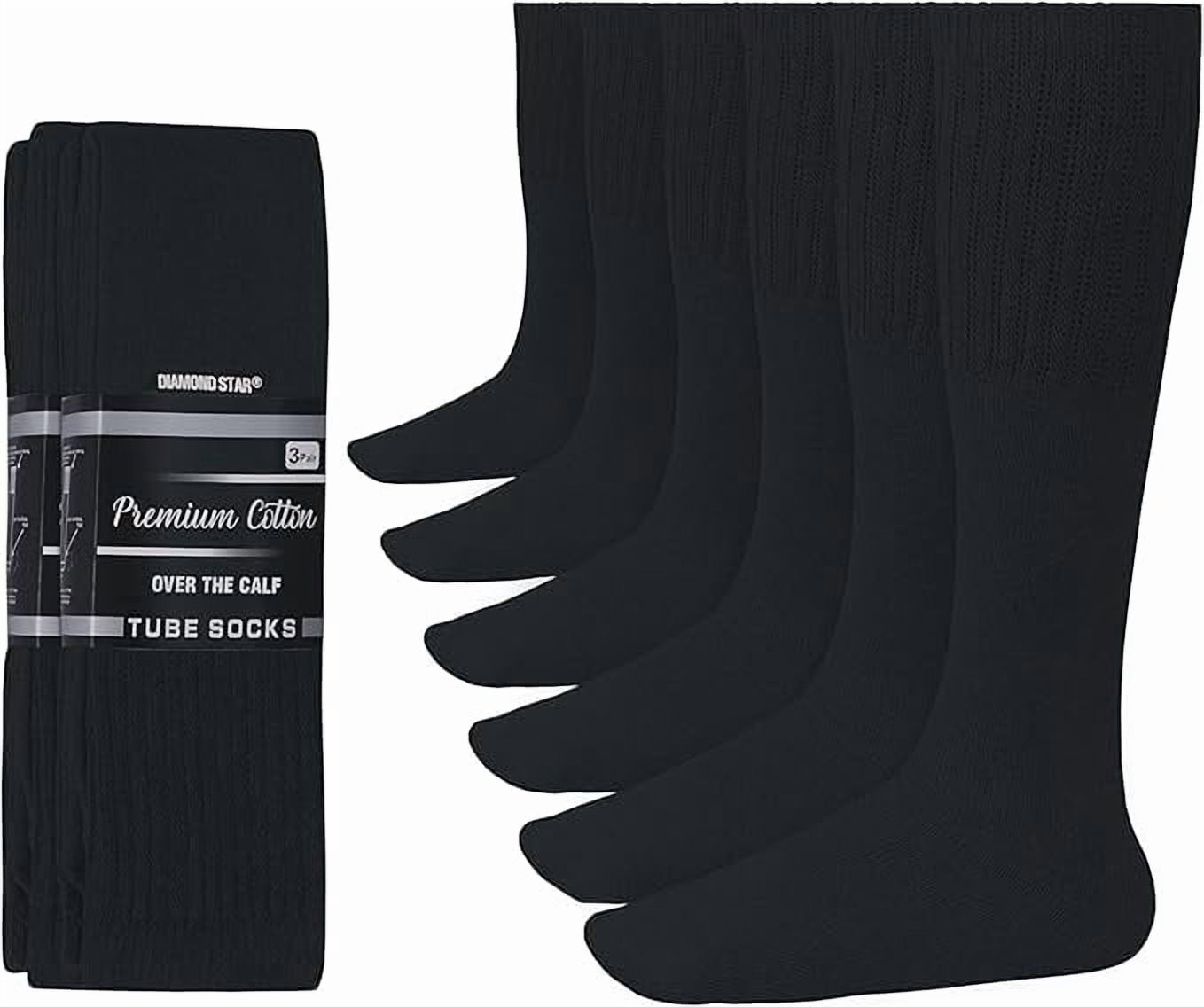 DIAMOND STAR Men’s Cushioned Athletic Knee High Socks (Black, 6 Pairs, Fits Shoe Sizes 13-16) cdp09