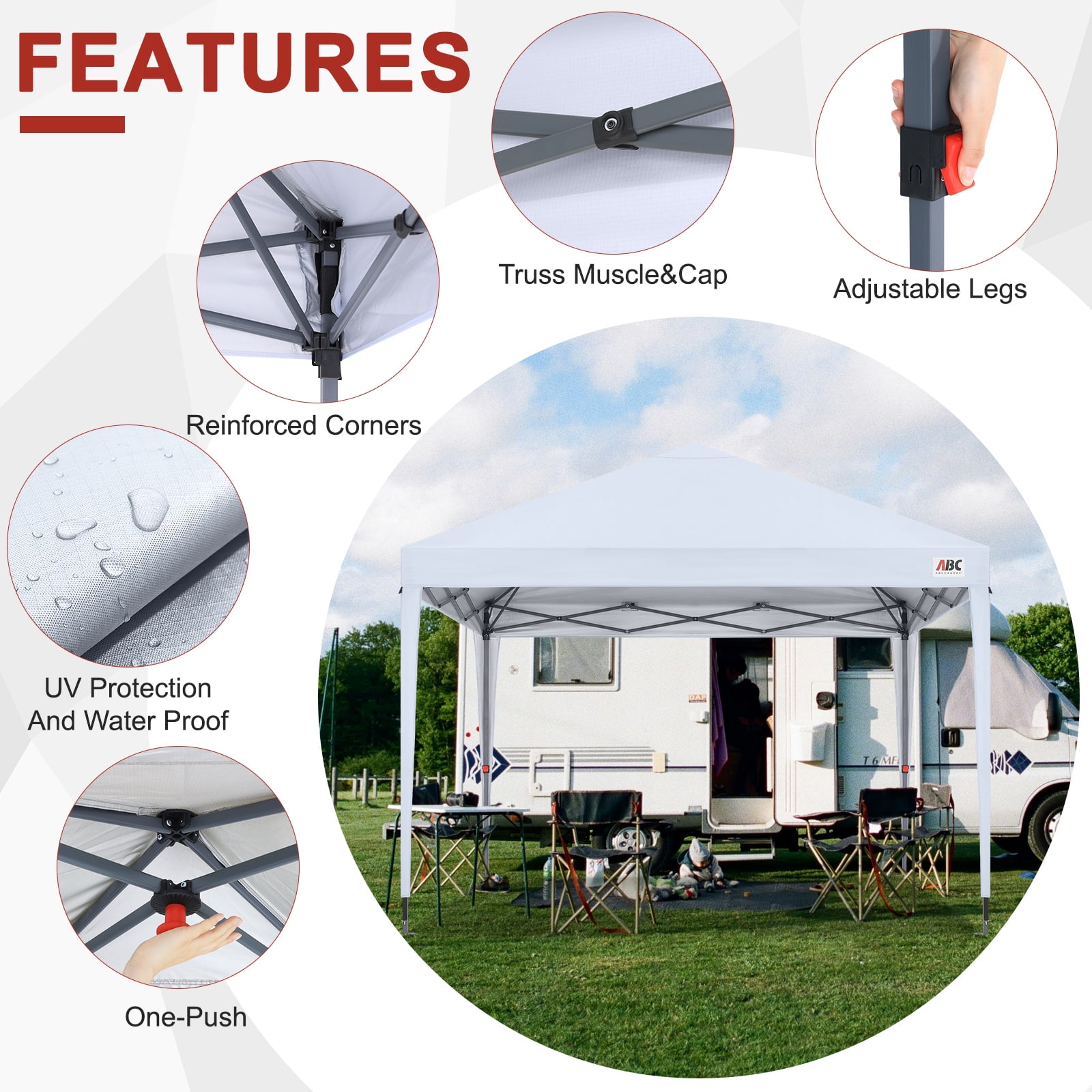 ABCCANOPY 10 ft x 10 ft Outdoor Pop-up Canopy Tent with UV Protection (White, 10 ft x 10 ft) jksx9
