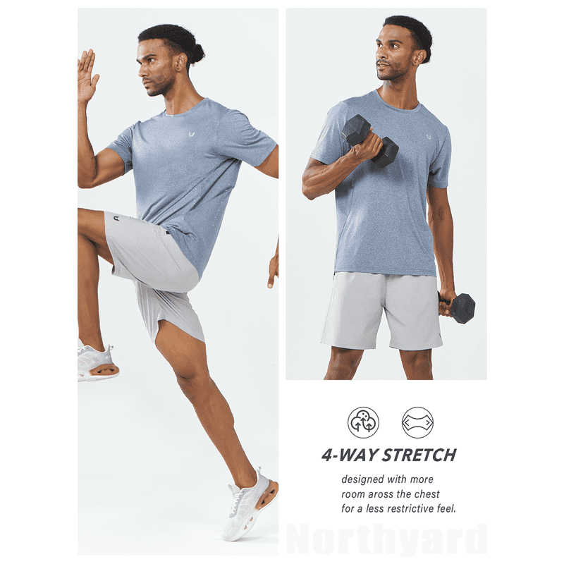 NORTHYARD Men's Athletic Workout T-Shirt Moisture-Wicking Short Sleeve Running Gym Top (Blue Heather, M) w77fd