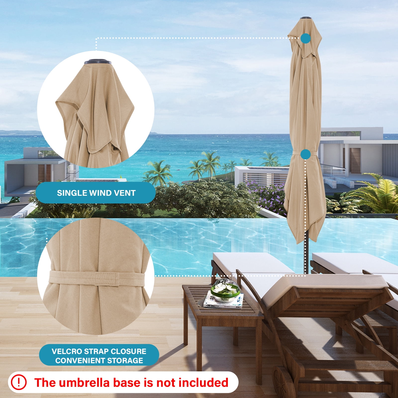 FUNDAZE Rectangular Patio Umbrella with Crank and Tilt, UV-Resistant Outdoor Shade for Deck and Garden (Beige, 6.5 ft x 10 ft) 5ydlf