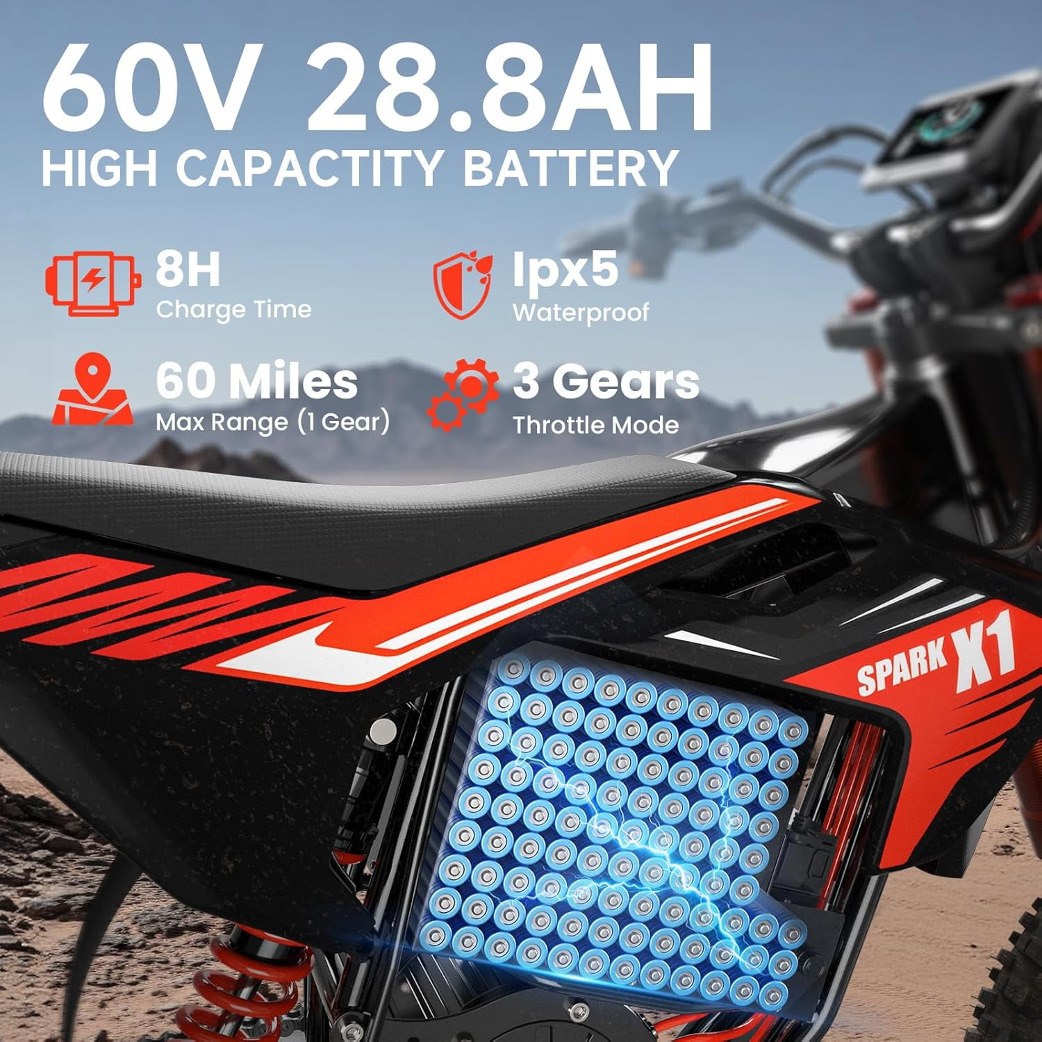 Qronge Electric Dirt Bike, 4500W High-Performance Off-Road E-Bike with Full Suspension and Dual Hydraulic Brakes (Black, 14 in/12 in) ua0mf