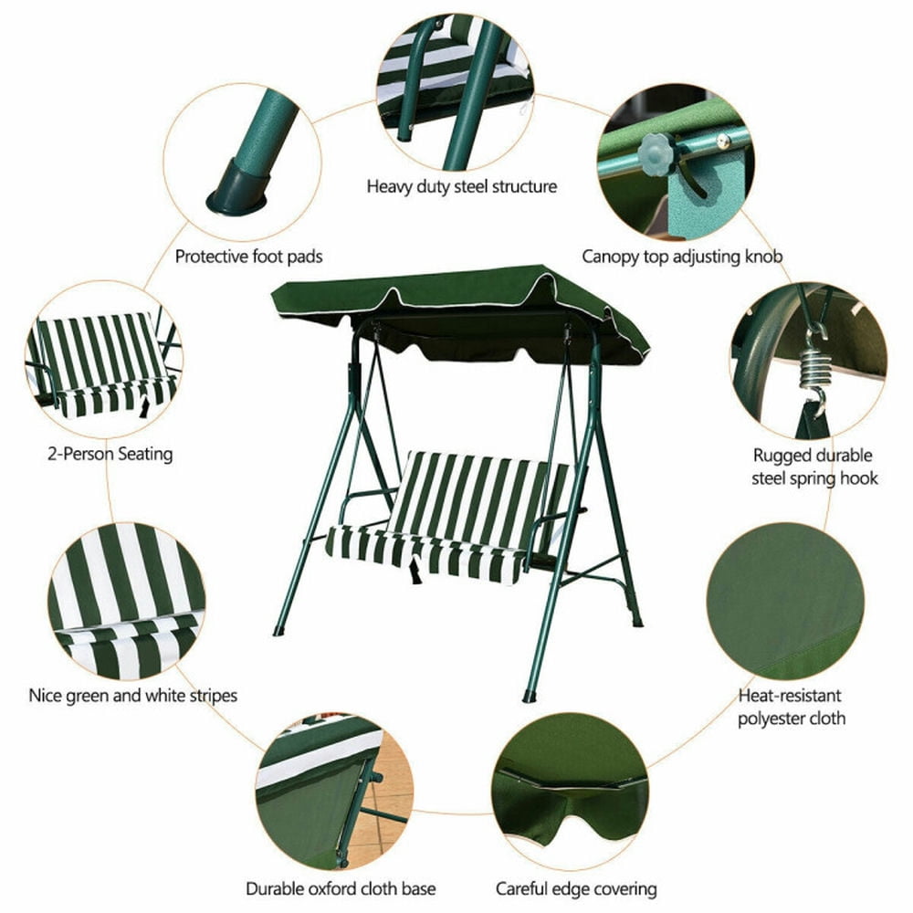 Topcobe Cushioned Patio Swing Glider with Adjustable Canopy (Green, 390 lb Capacity) sypld