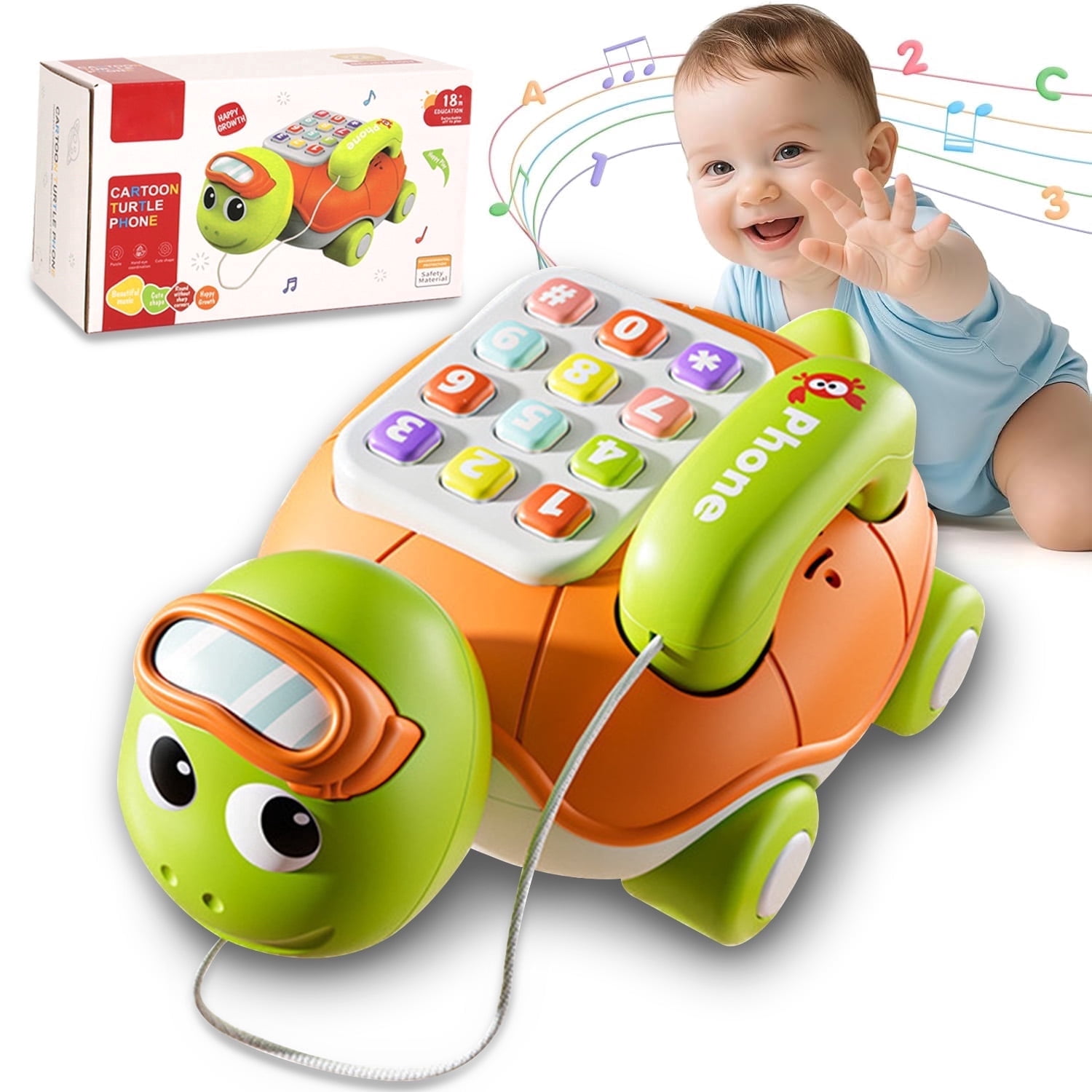 Style-Carry Crawling Turtle Musical Toy, Interactive Educational Learning Activity for Infants (Green, 1 Pack) dbne4