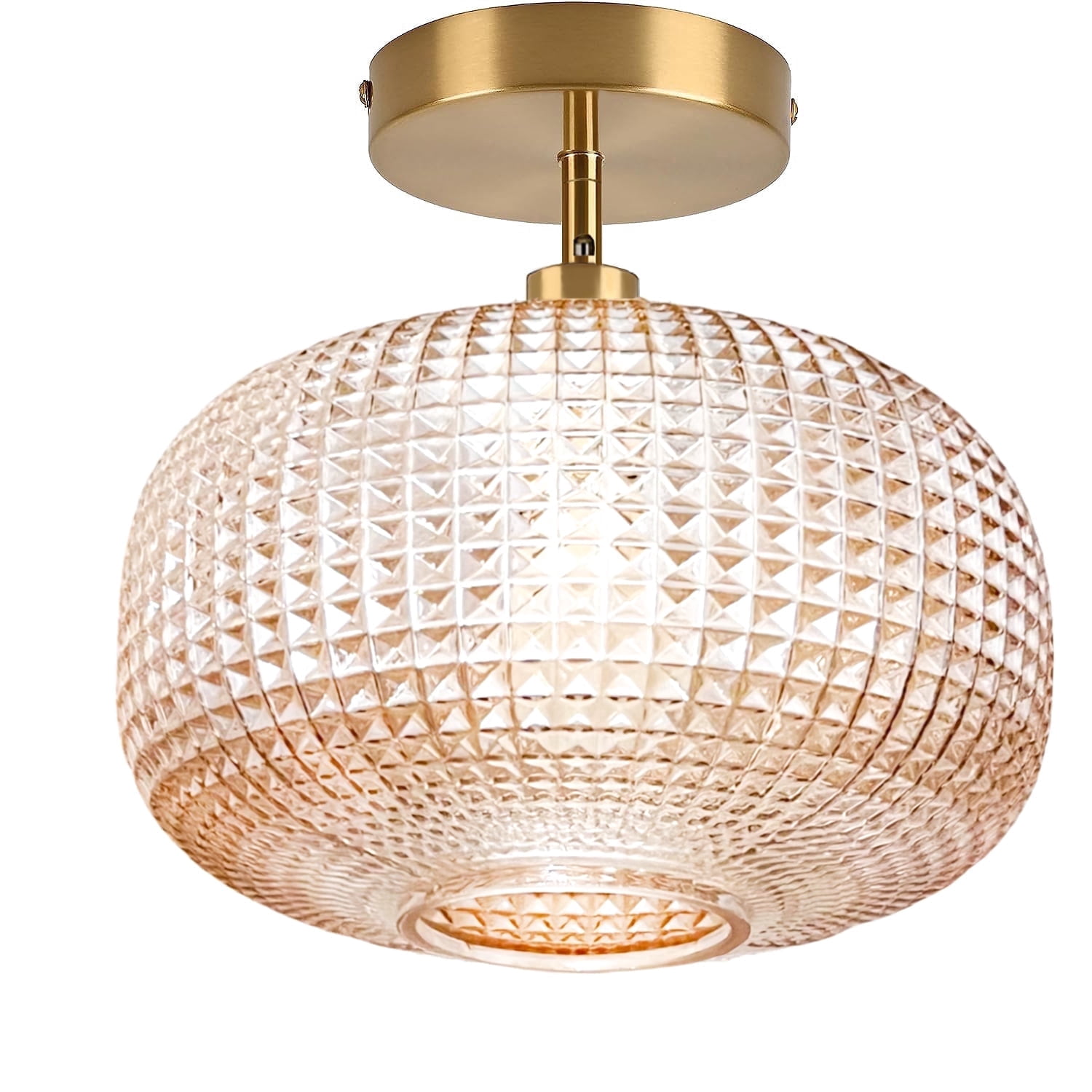 Jolydoly Semi Flush Mount Ceiling Light, Vintage Amber Glass Fixture for Hallway and Kitchen (9.84 in) fj967