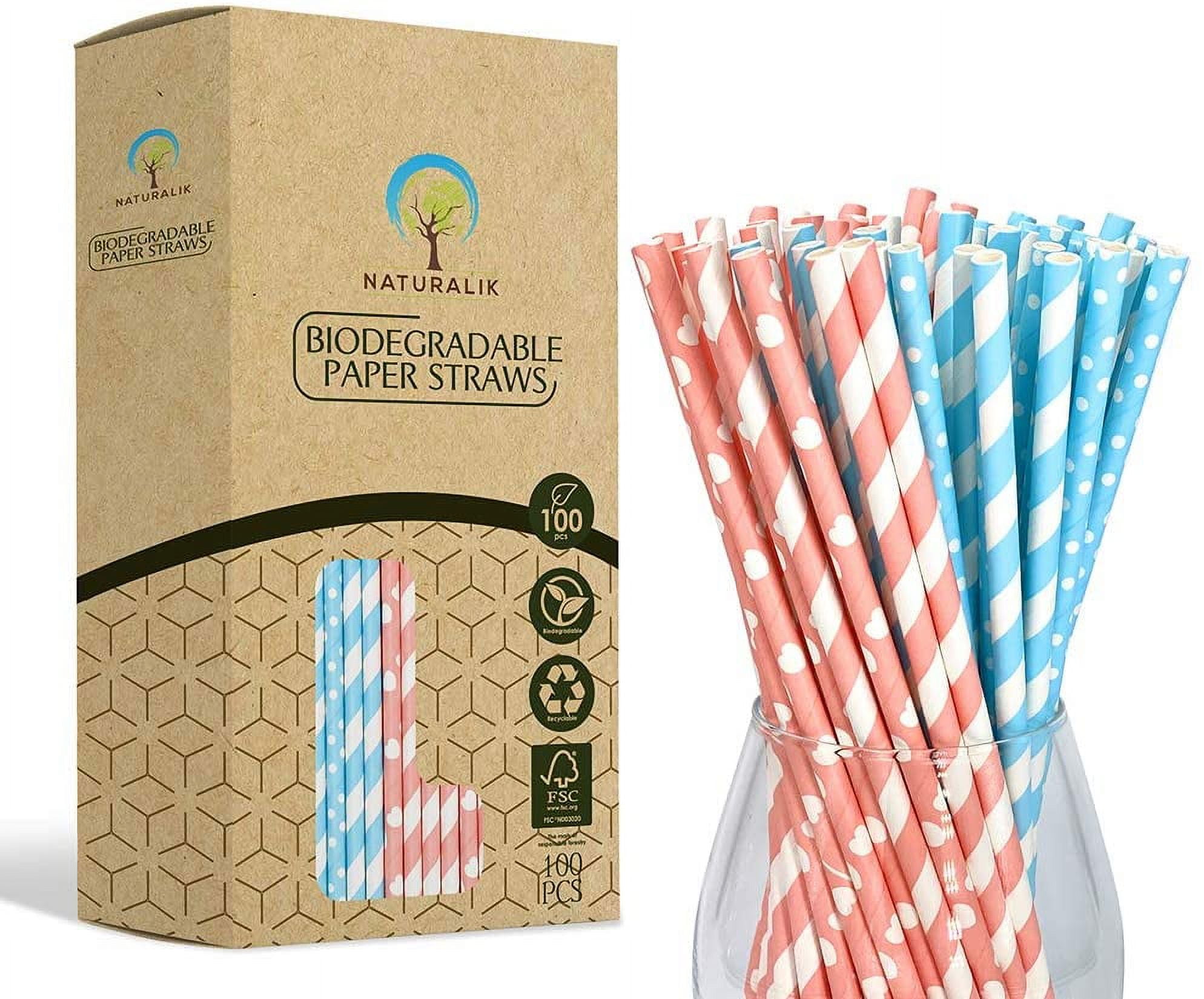 Naturalik Biodegradable Paper Straws for Baby Shower and Gender Reveal Parties (Pink and Blue, 100-Pack, 7.75 in) jhfeg