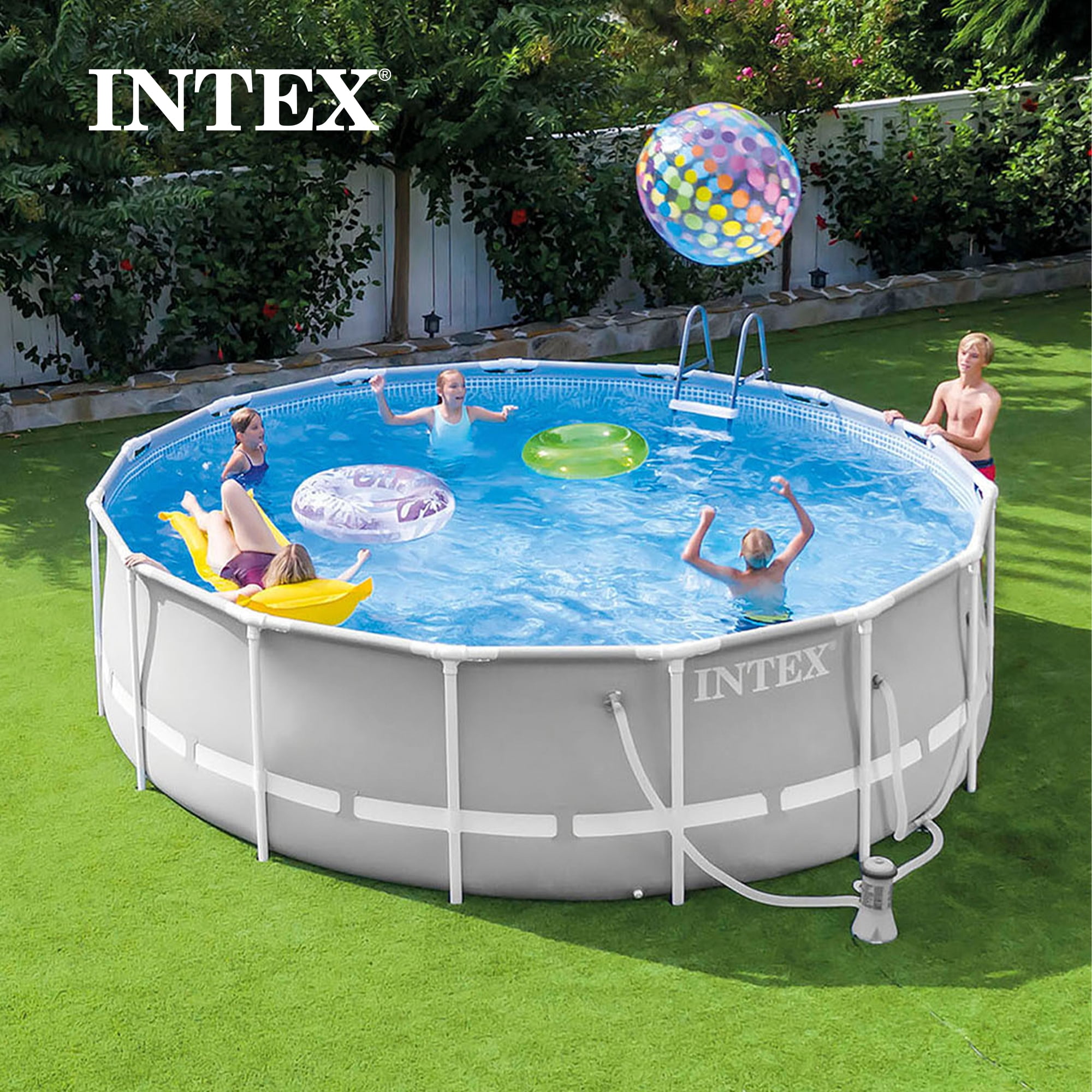Intex Prism Frame Premium Above Ground Swimming Pool Set (Gray, 18 ft x 48 in) 2zqob