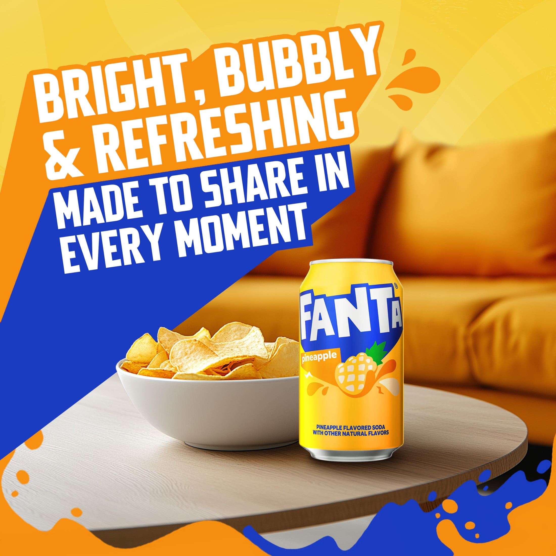 Fanta Pineapple Soda Pop Refreshing Fruit Flavored Soft Drink (Yellow, 12 fl oz, 12 Pack) 2o9fk