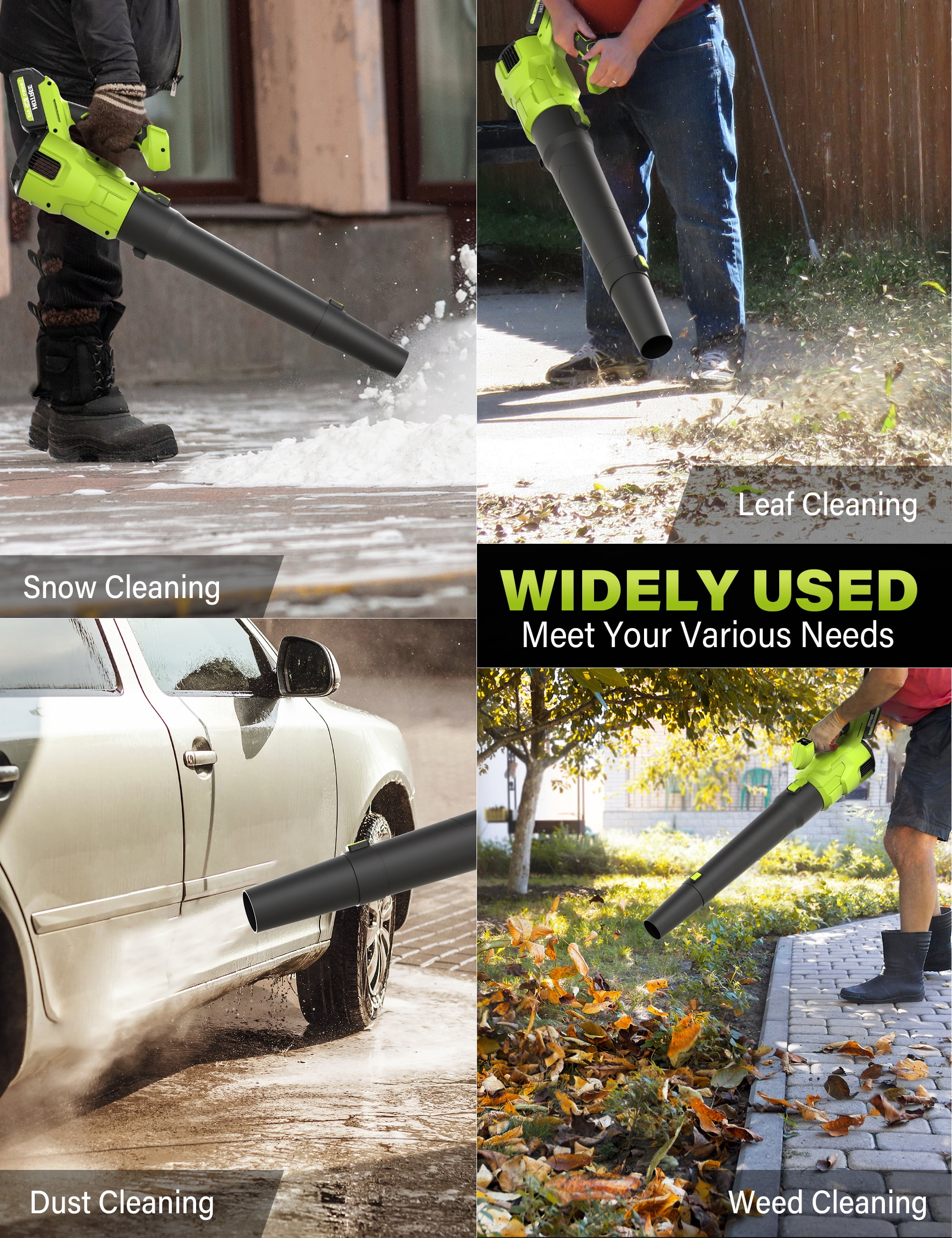 HOTREE Cordless Leaf Blower, 600 CFM, 170 MPH, 3-Speed Electric Sweeper with 2 Batteries (4.9 lb) c1o35