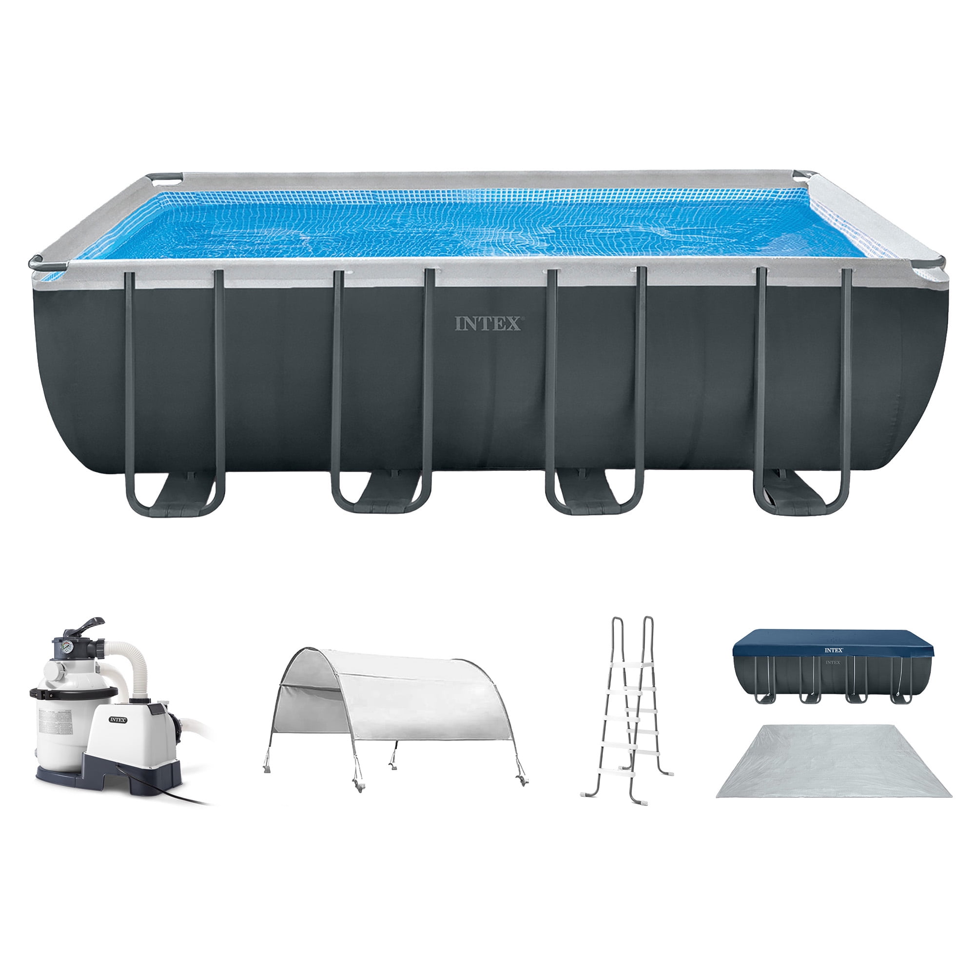 Intex Ultra XTR Rectangular Frame Swimming Pool Kit with Protective Canopy (Beige, 18 ft x 9 ft x 52 in) 5to6q