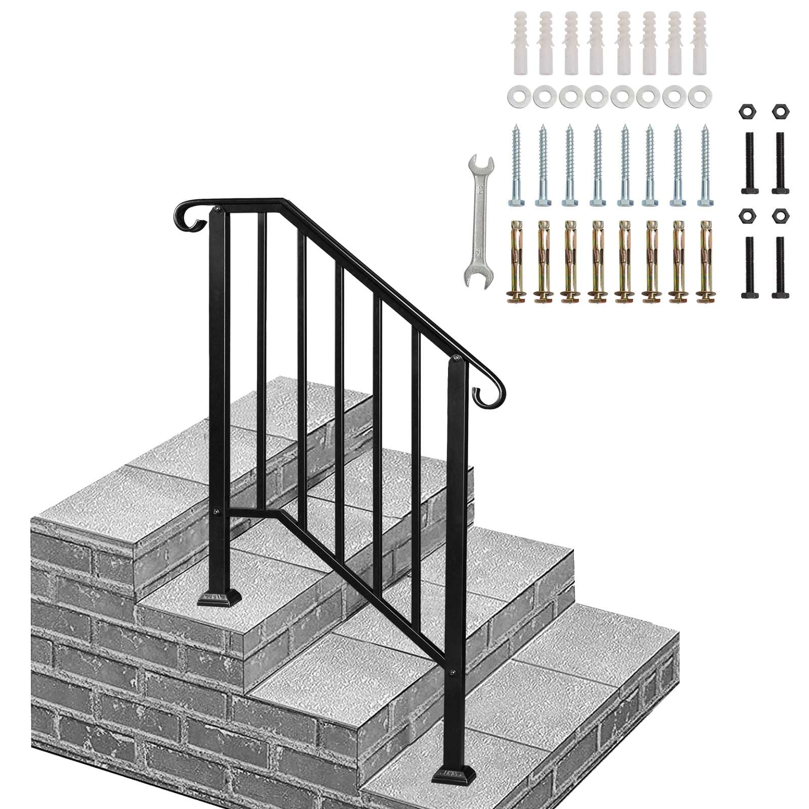 Ktaxon Outdoor Wrought Iron Handrail for 1-3 Steps (Black, 1-3 Step) ygbhc