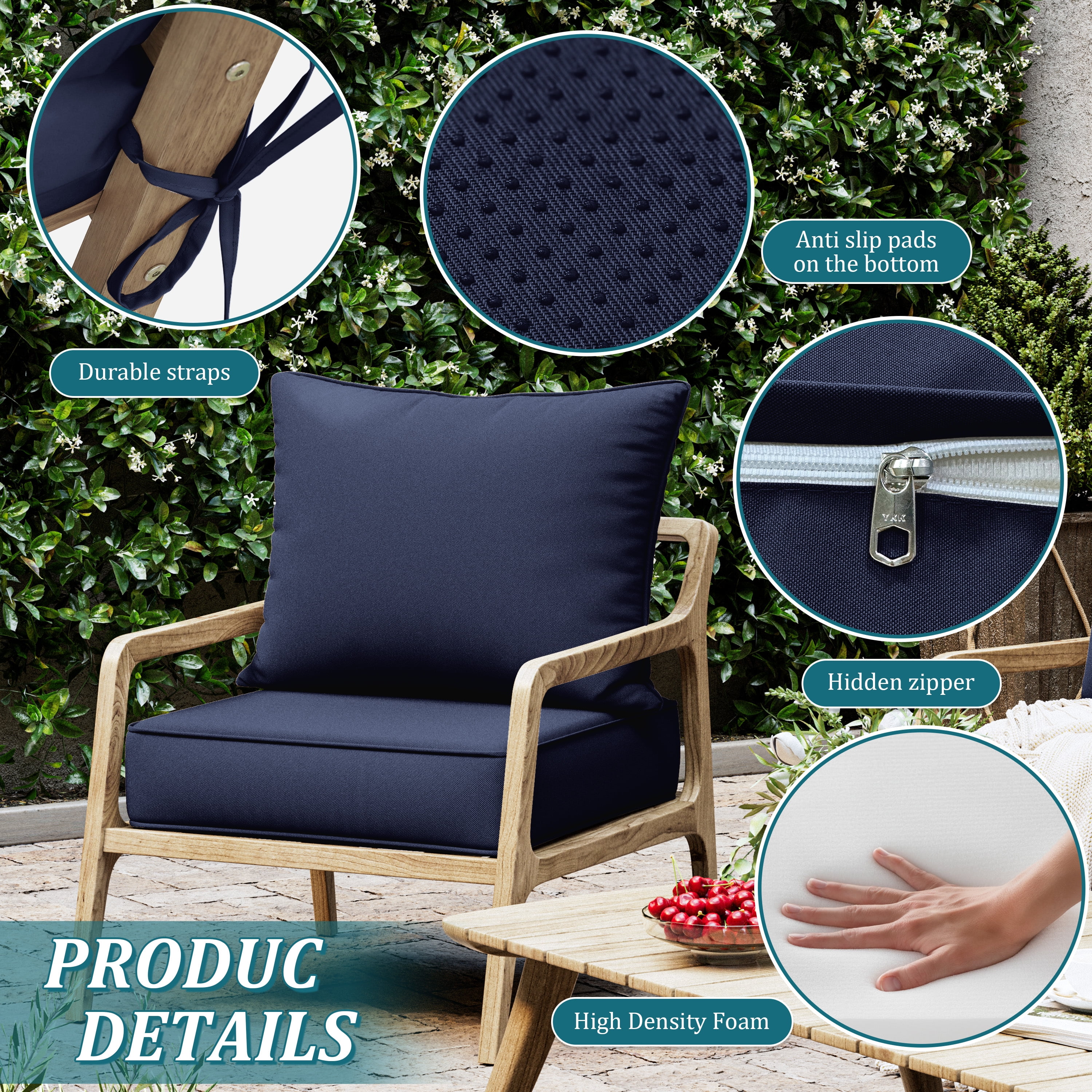 Kimunuk Outdoor Deep Seat Cushion Set, Patio Furniture Replacement Cushions for Sofa Couch (Navy, 24 in x 24 in x 6.5 in) wf78i