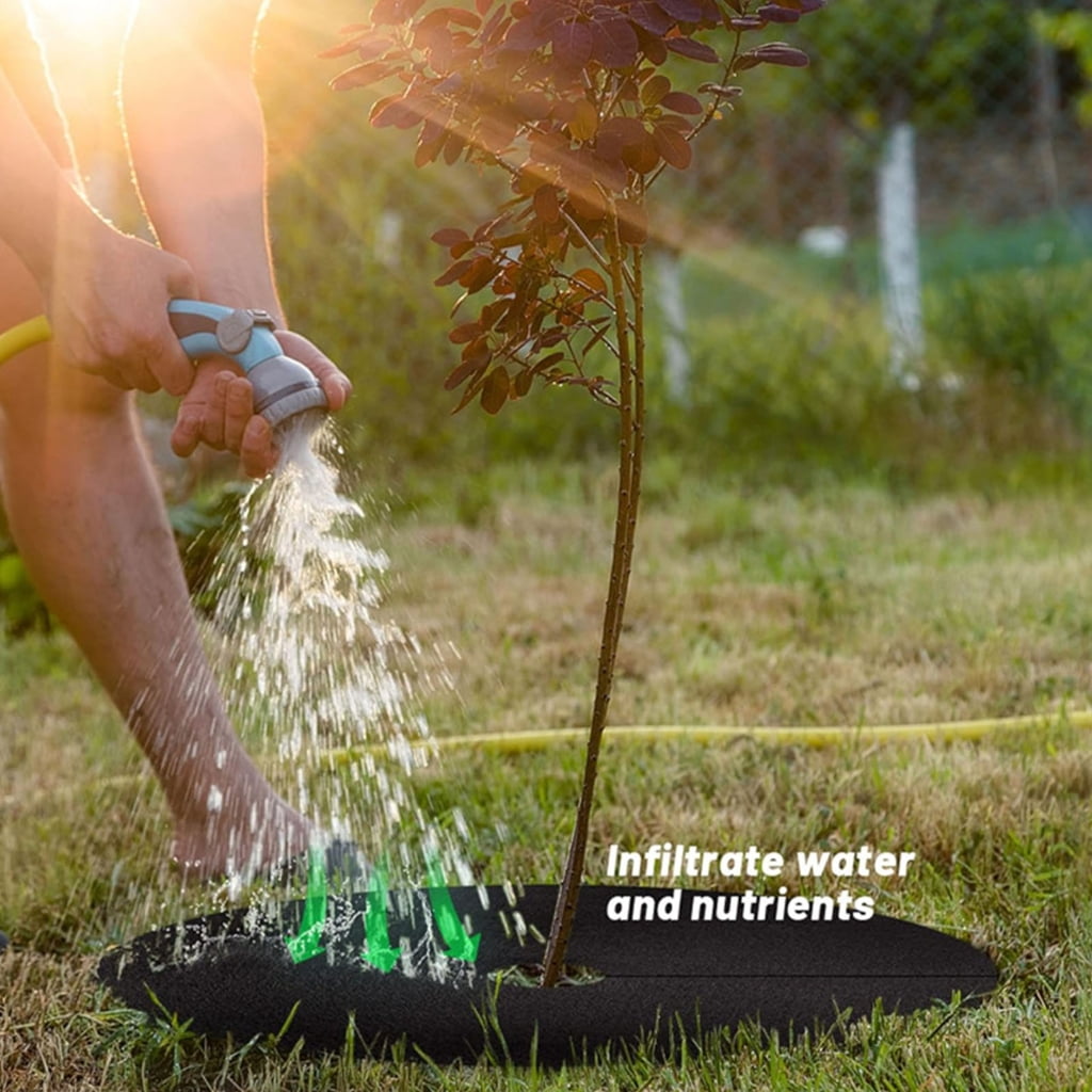 WINDLAND Breathable Landscape Tree Rings Weed Barrier Mat for Soil Moisture Control (Green, 24 in) wwhk4