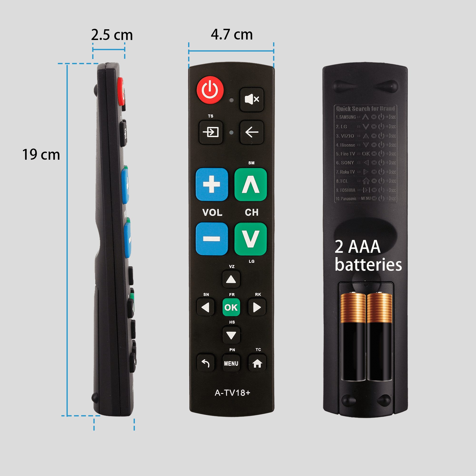Gmatrix Universal TV Remote Control for Seniors, Easy-to-Use Big Button Replacement (Black, 1 Pack) lf6jn