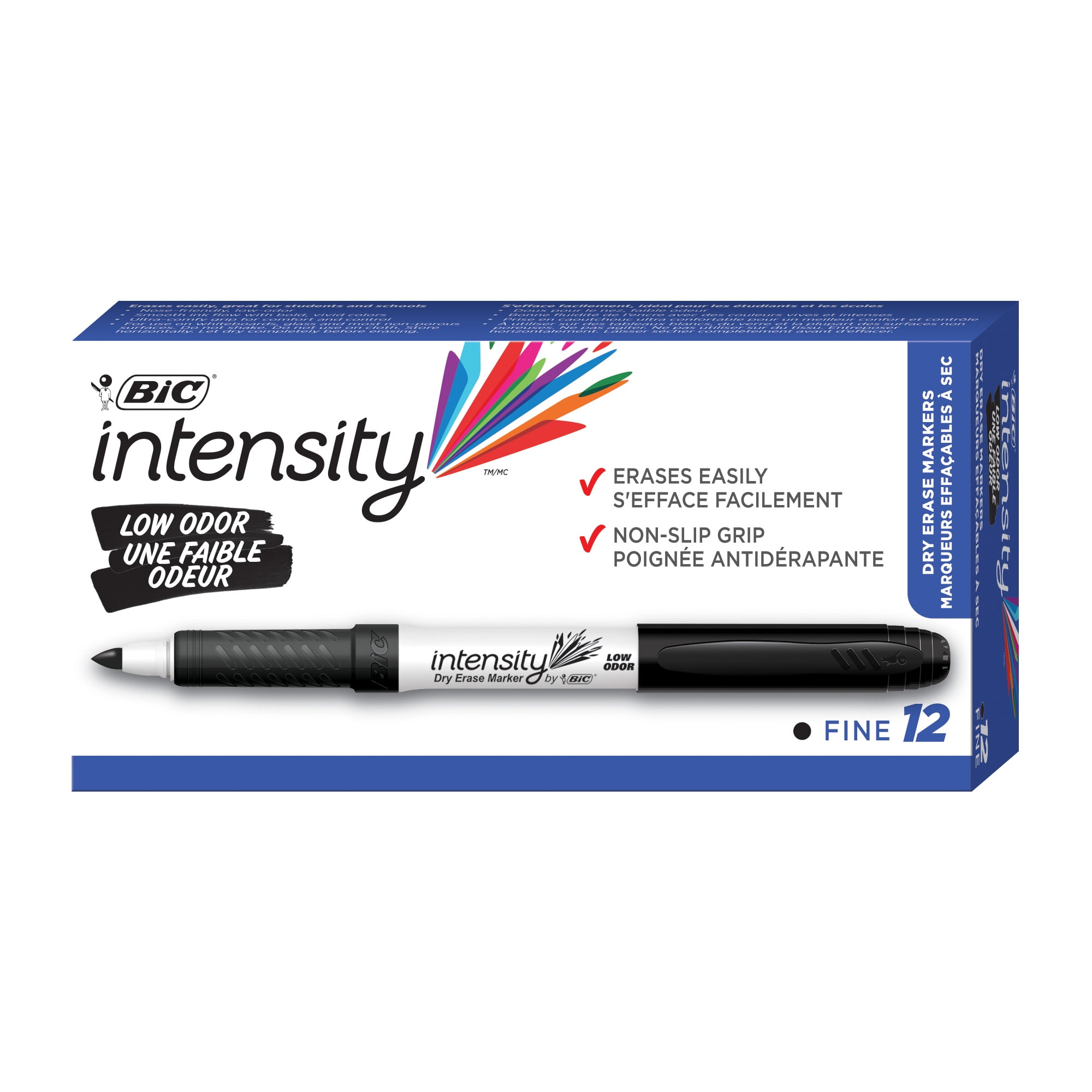 BIC Intensity Dry Erase Markers, Fine Tip, Low-Odor Ink (Black, 12-Count Pack) kodw1
