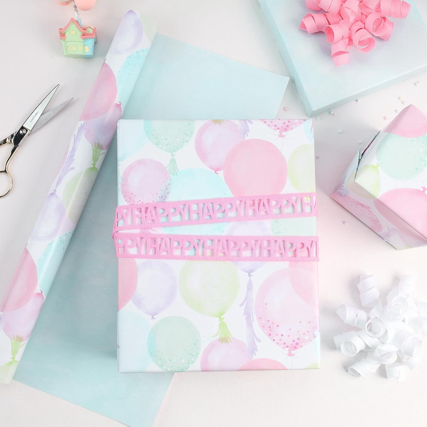 Generic Pastel Birthday Wrapping Paper, Watercolor Balloon Confetti Design for Kids and Adults (Multicolor, 17 in x 33 ft) 5ijy8