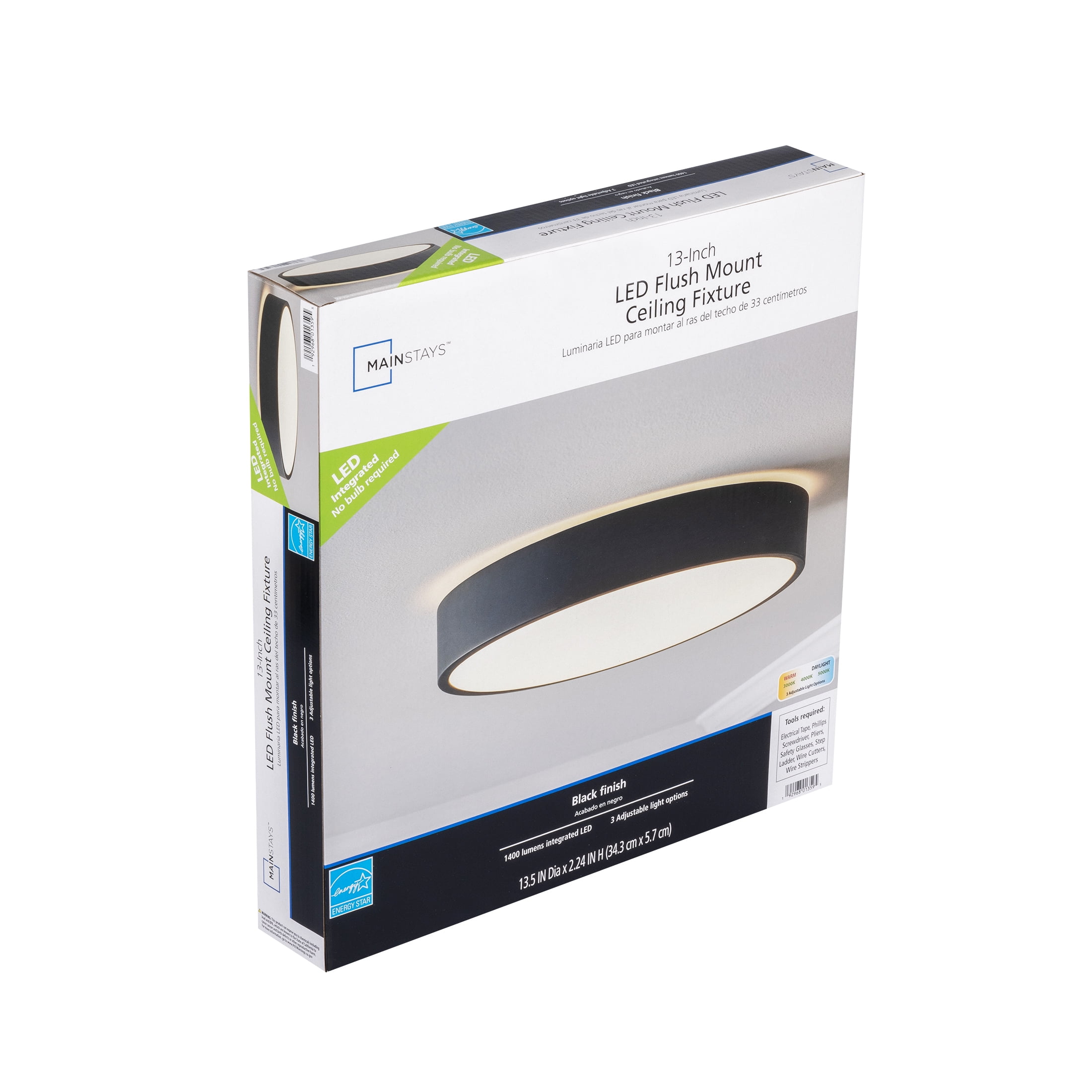 Mainstays 13 in Flush Mount LED Ceiling Light Fixture (Dimmable, 3CCT Selectable, Black, 13 in) 9k7fb