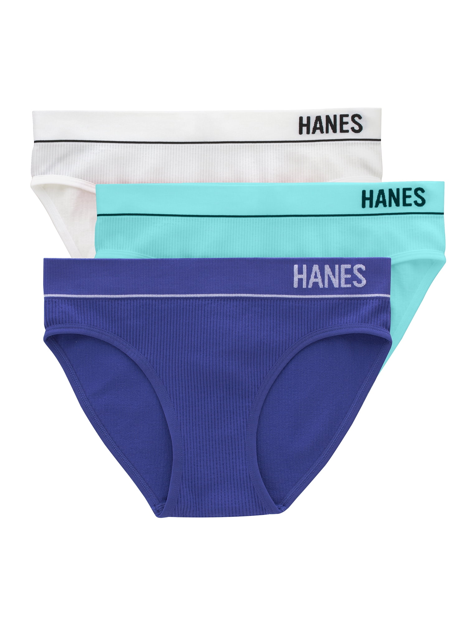 Hanes Originals Women's Seamless Rib Bikini Underwear (White, 3-Pack) wj3b3