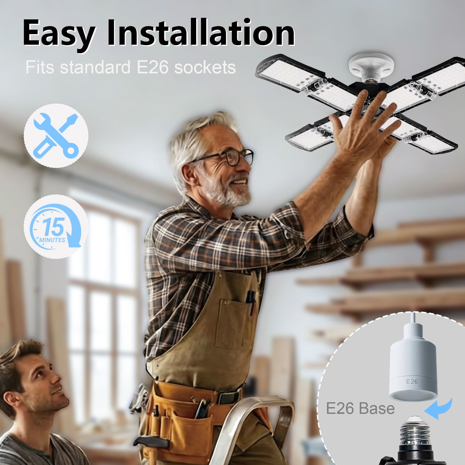GT Lite LED Garage Light 20000 Lumen Adjustable 8-Panel Ceiling Fixture (Daylight White, 19.57 in Diameter) i5gpx