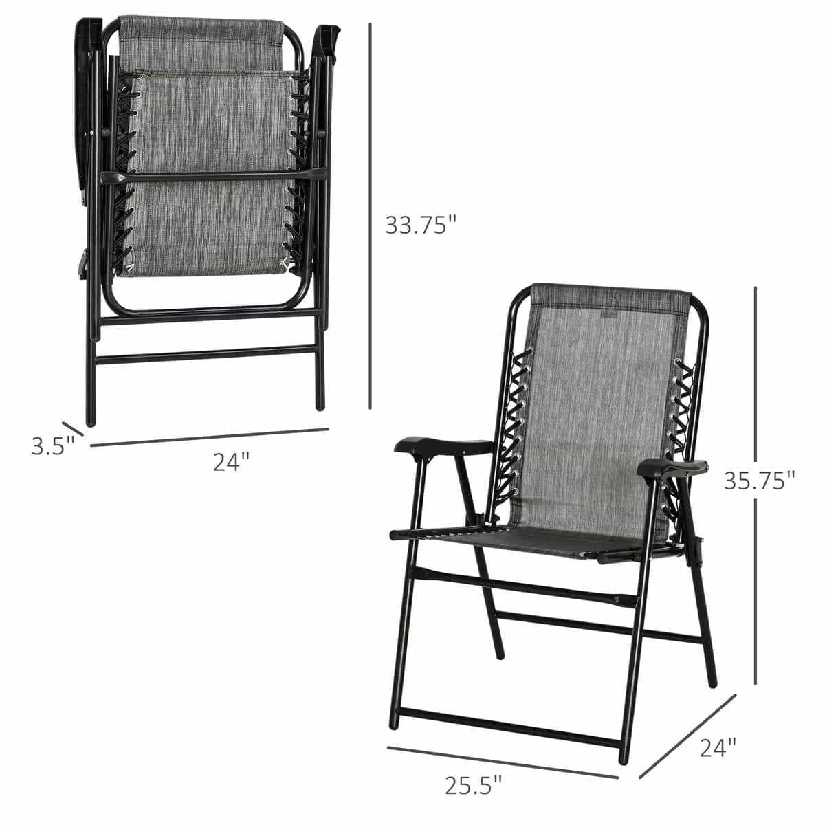 Yardi Yarda Outdoor Bungee Sling Folding Chair with Armrests (Gray, 24.75 in x 24 in x 35.75 in) rx55b