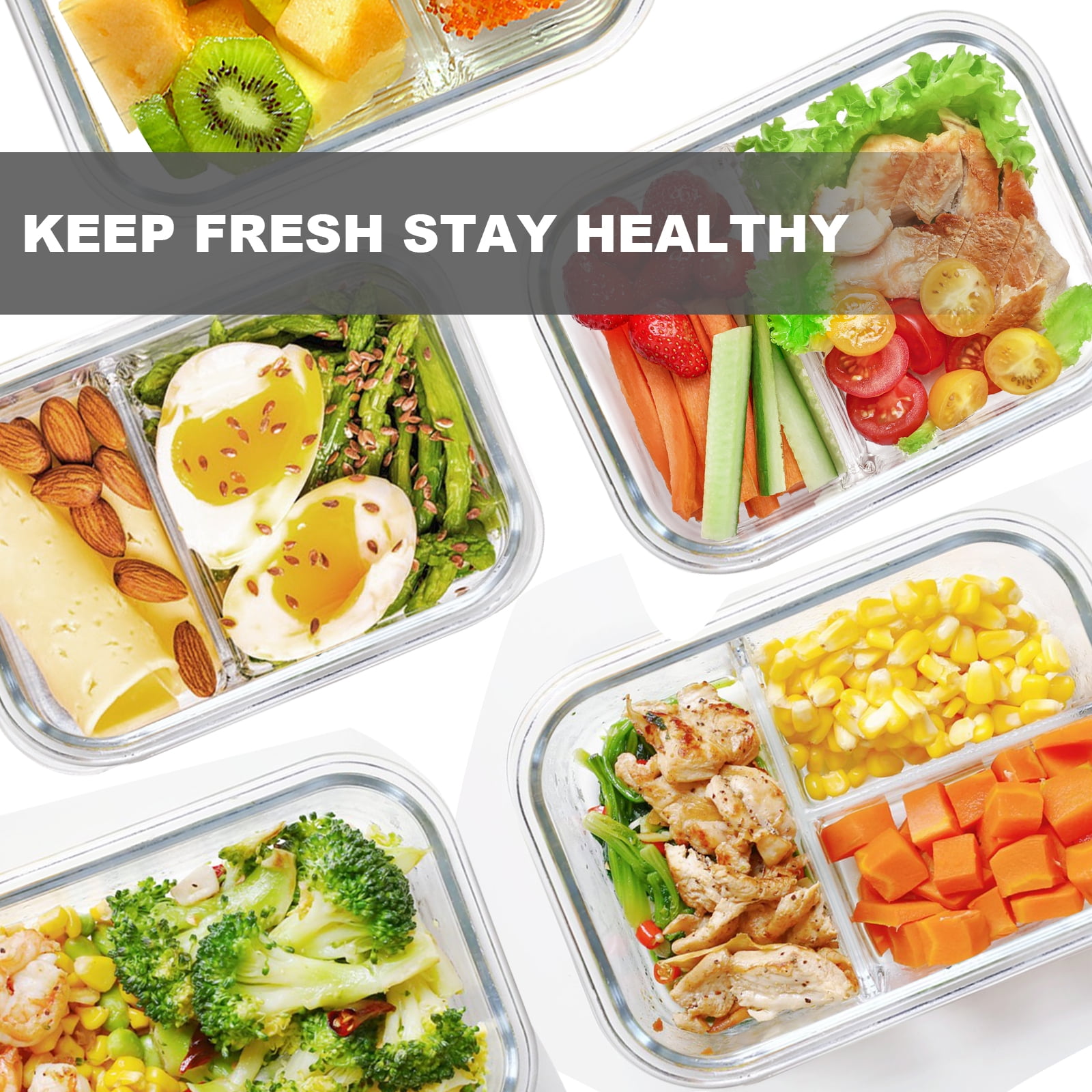 Taimasi Glass Food Storage Containers, Airtight Meal Prep Set with Snap-Lock Lids (Grey, 4-Pack, 32 oz) 55pdq
