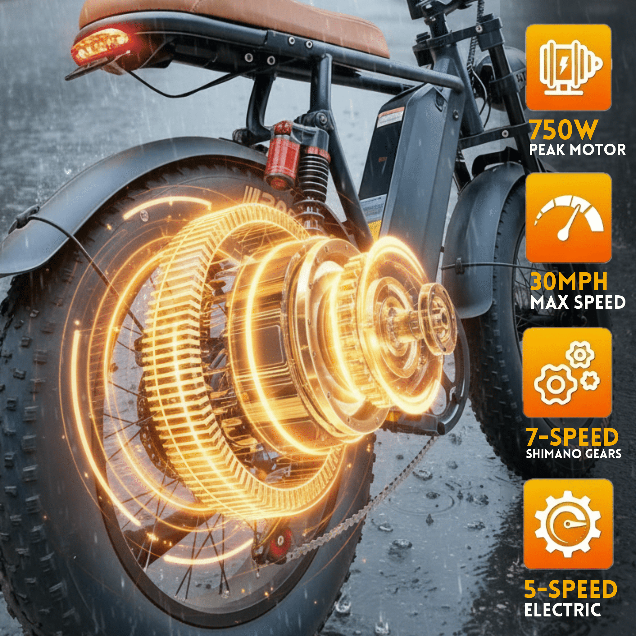 XLNEFNZ Electric Mountain Bike, 750W Motor Fat Tire E-Bike, 7-Speed Off-Road Bicycle (Black, 20 in) ipmrp