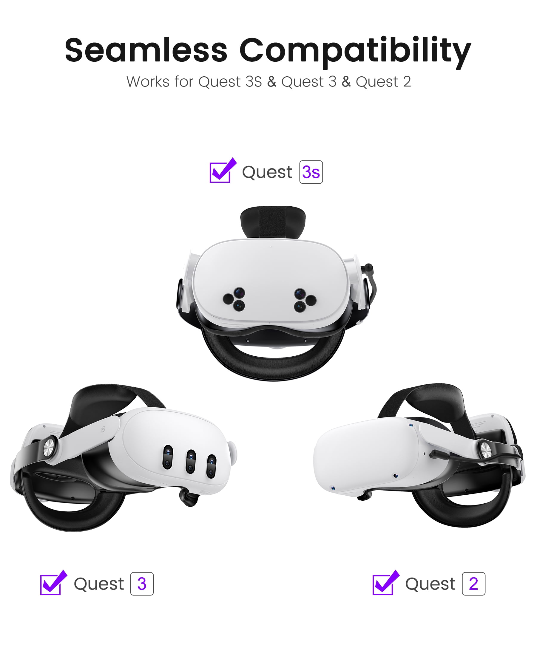 QQV VR Headset Strap for Meta Quest 3/3S/2 with Dual Magnetic Battery Packs and Charging Station (White, 20000mAh) my5q5