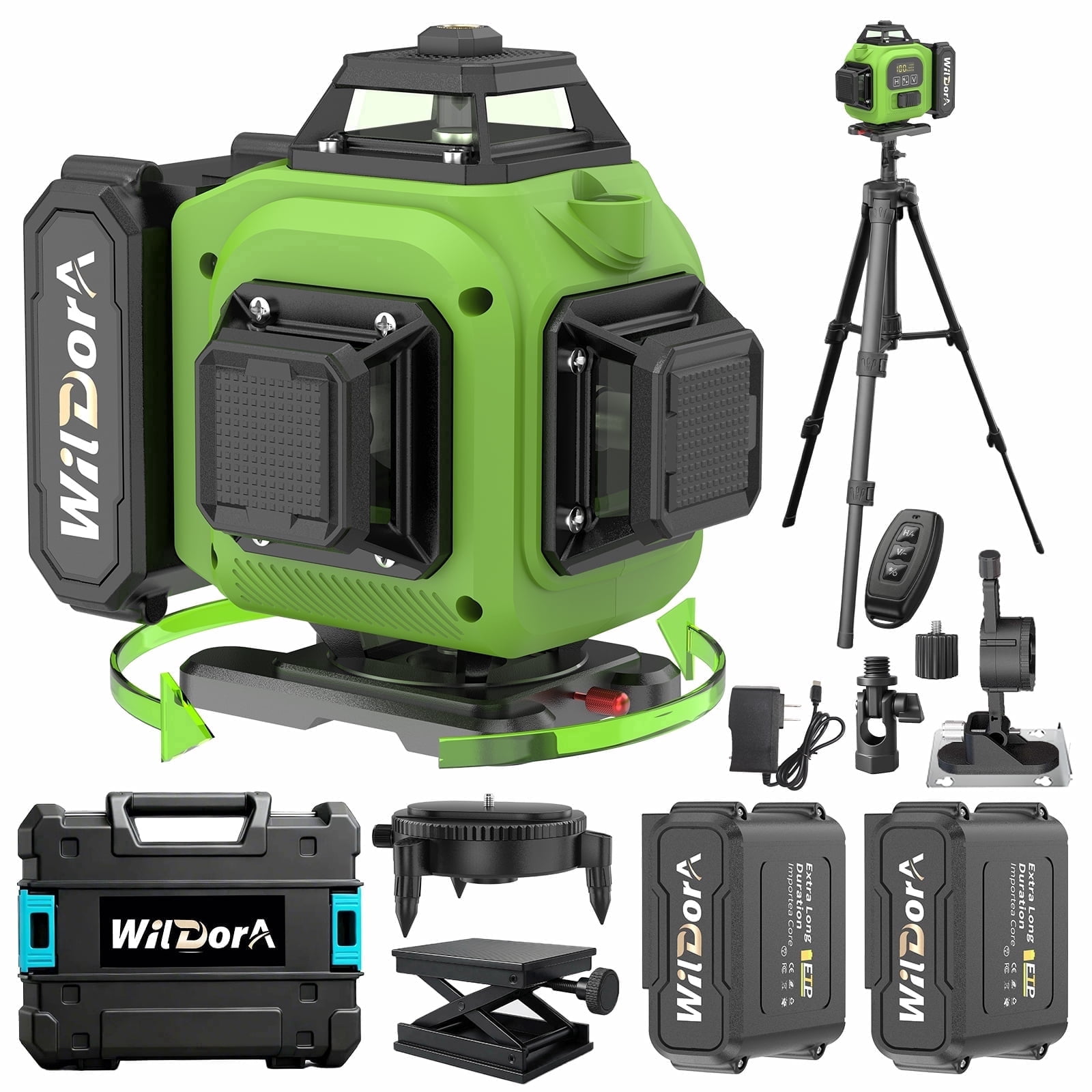 Wildora 16-Line 4D Green Laser Level, Self-Leveling Tool with Tripod, Remote, and Hard Case (46 in Tripod) p5xmk